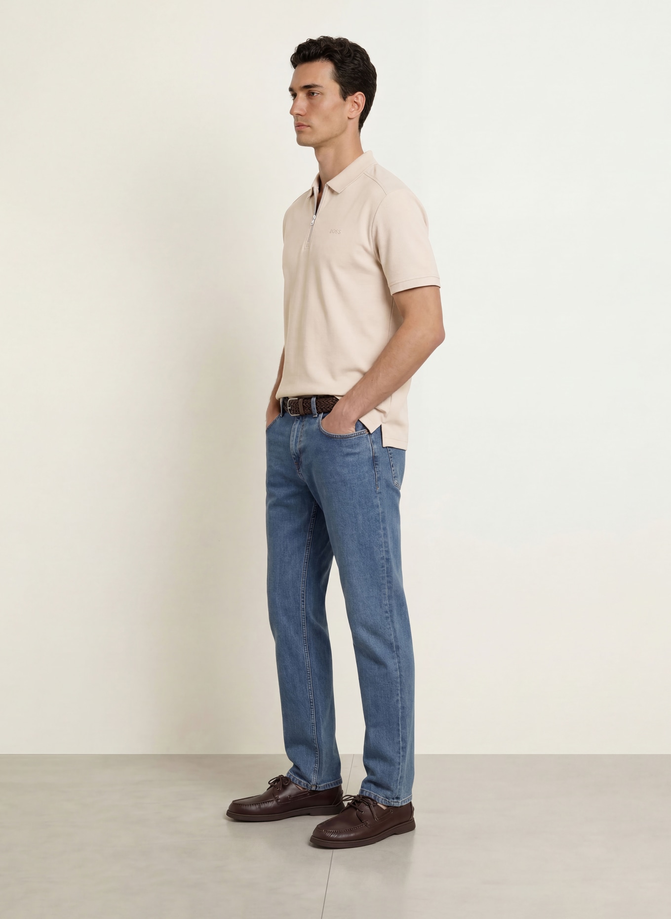 BOSS Tricou polo din jersey RIBNYLON: BEJ