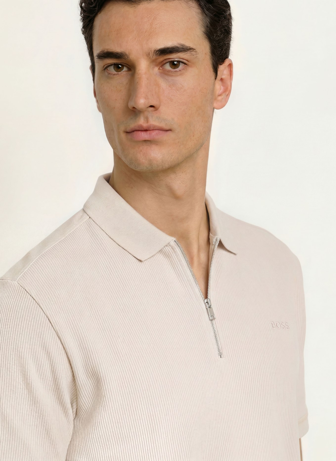 BOSS Tricou polo din jersey RIBNYLON: BEJ