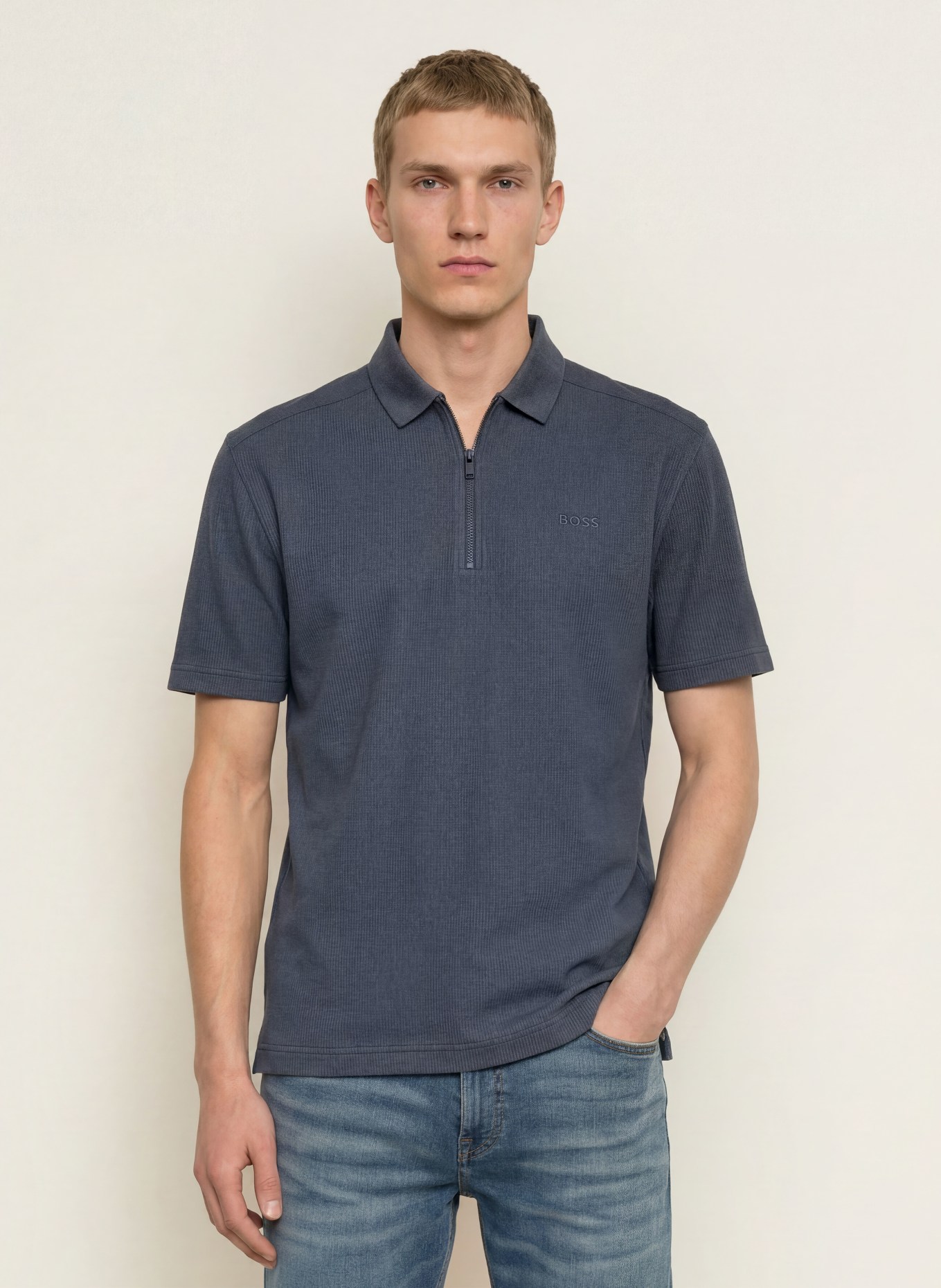 BOSS Jersey-Poloshirt RIBNYLON: DUNKELGRAU