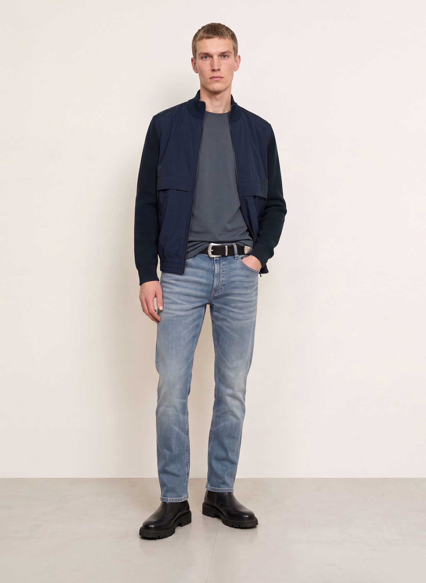 BOSS Blouson KOBELLO im Materialmix: DUNKELBLAU