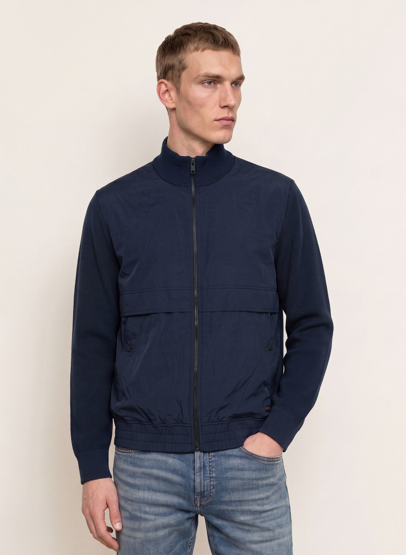 BOSS Blouson KOBELLO im Materialmix: DUNKELBLAU