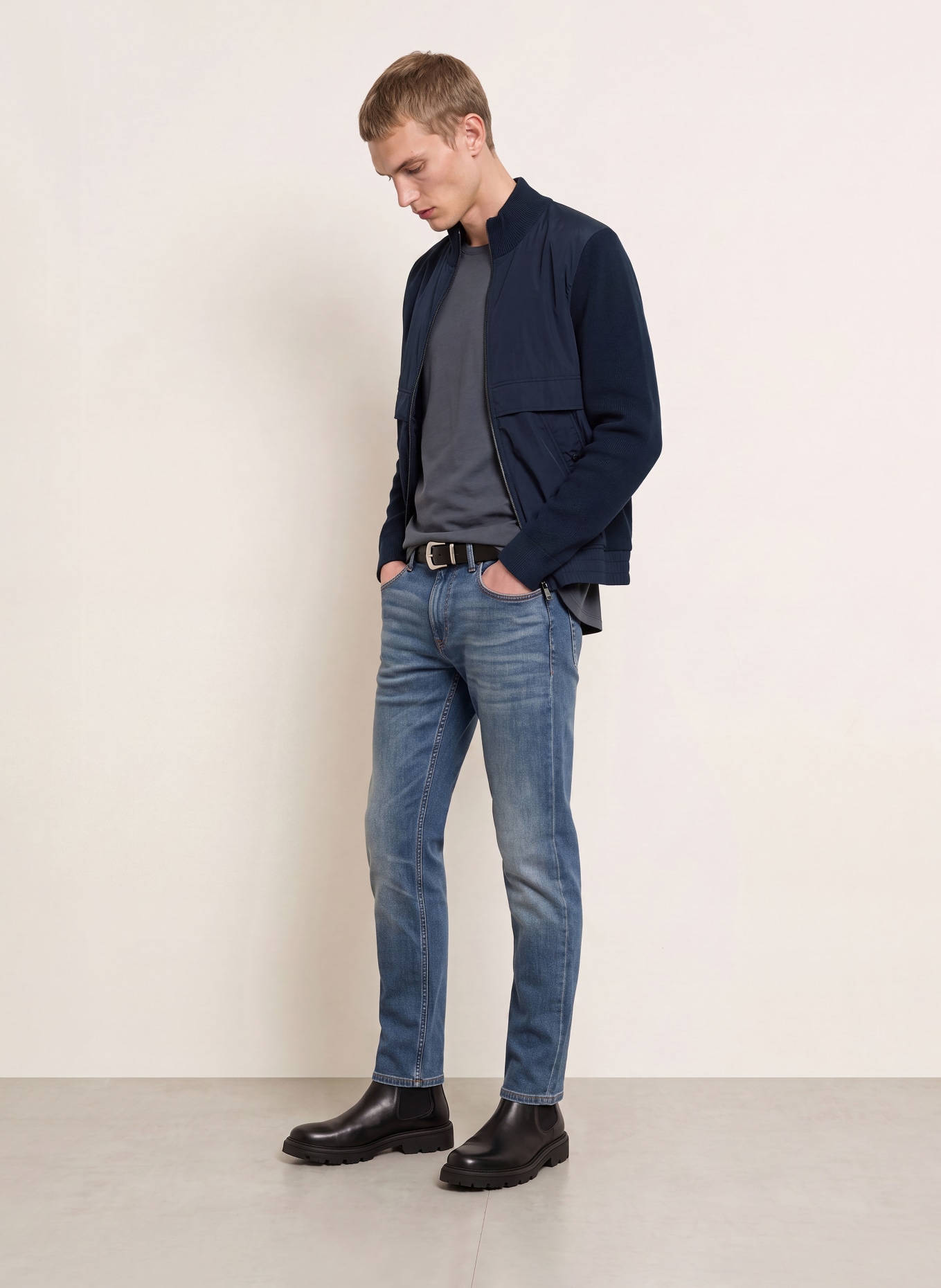 BOSS Blouson KOBELLO im Materialmix: DUNKELBLAU