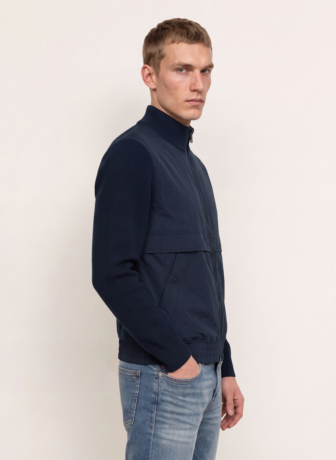 BOSS Blouson KOBELLO im Materialmix: DUNKELBLAU