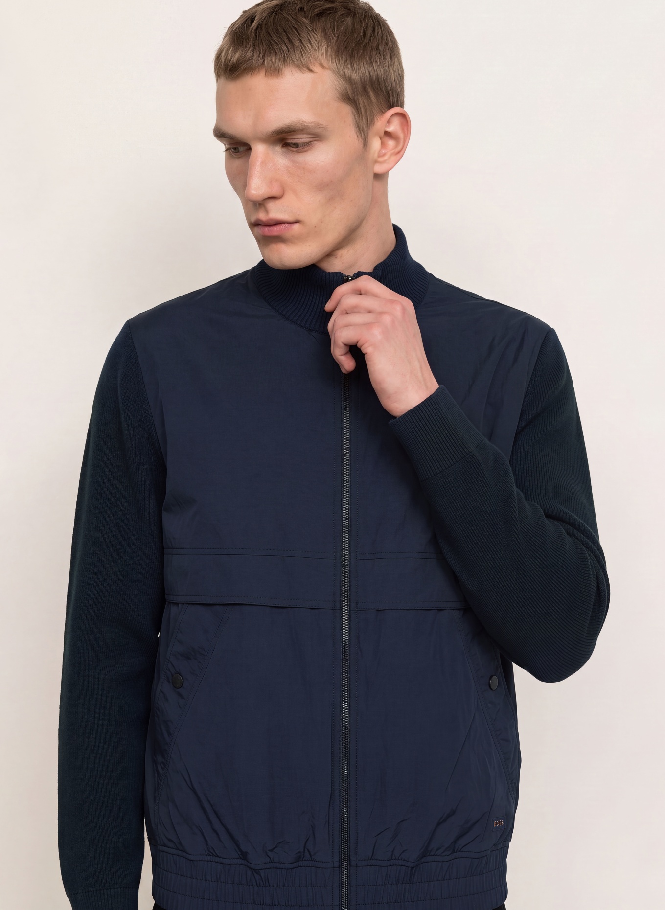 BOSS Blouson KOBELLO im Materialmix: DUNKELBLAU