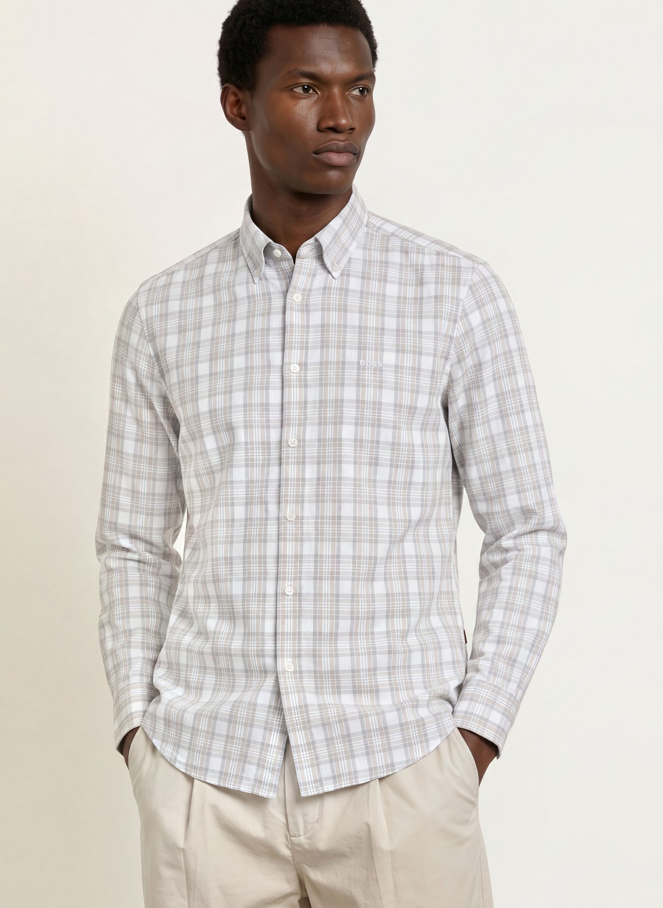 BOSS Hemd RICOPLUS Regular Fit: WEISS / BEIGE / GRAU