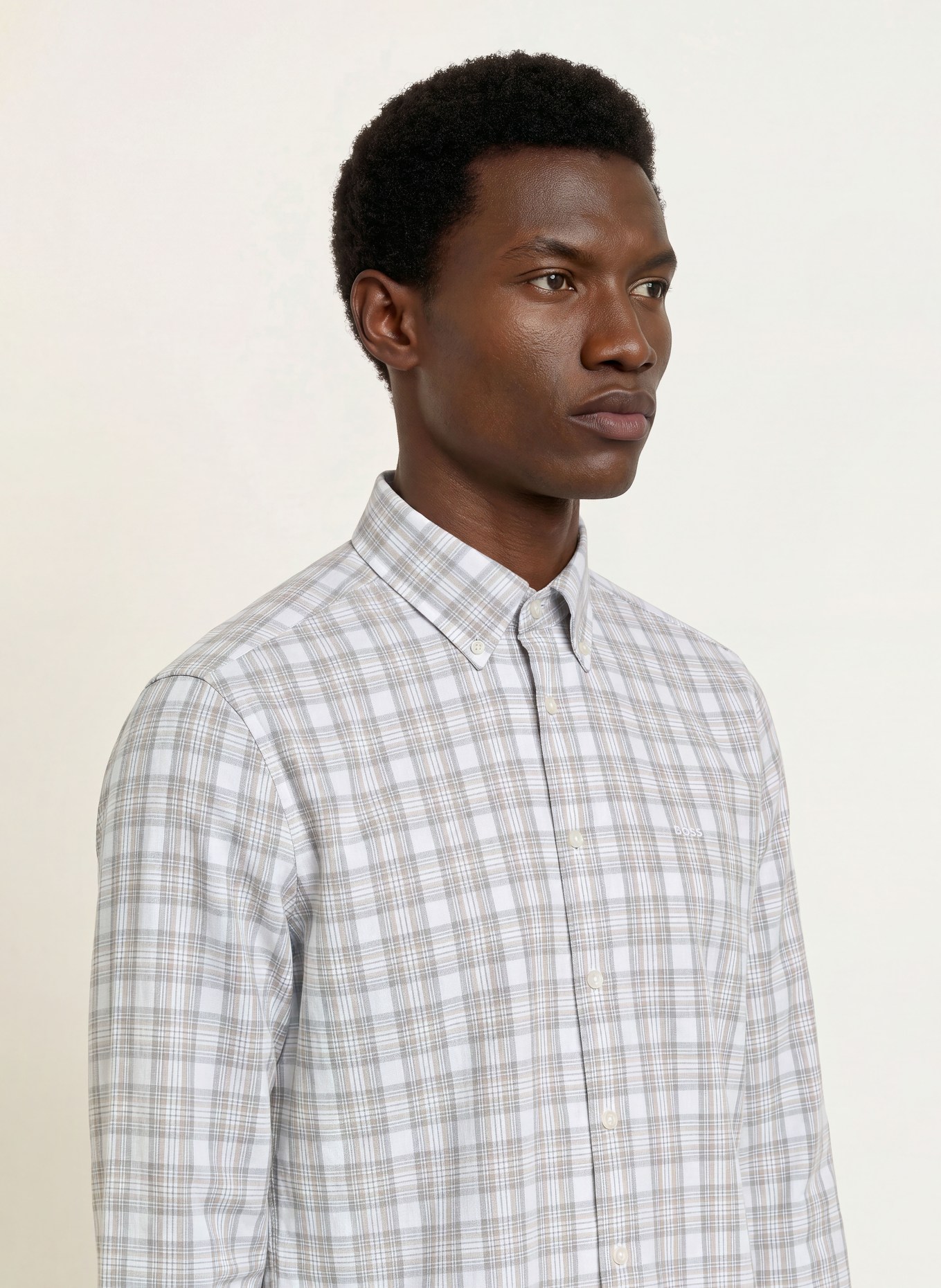 BOSS Hemd RICOPLUS Regular Fit: WEISS / BEIGE / GRAU