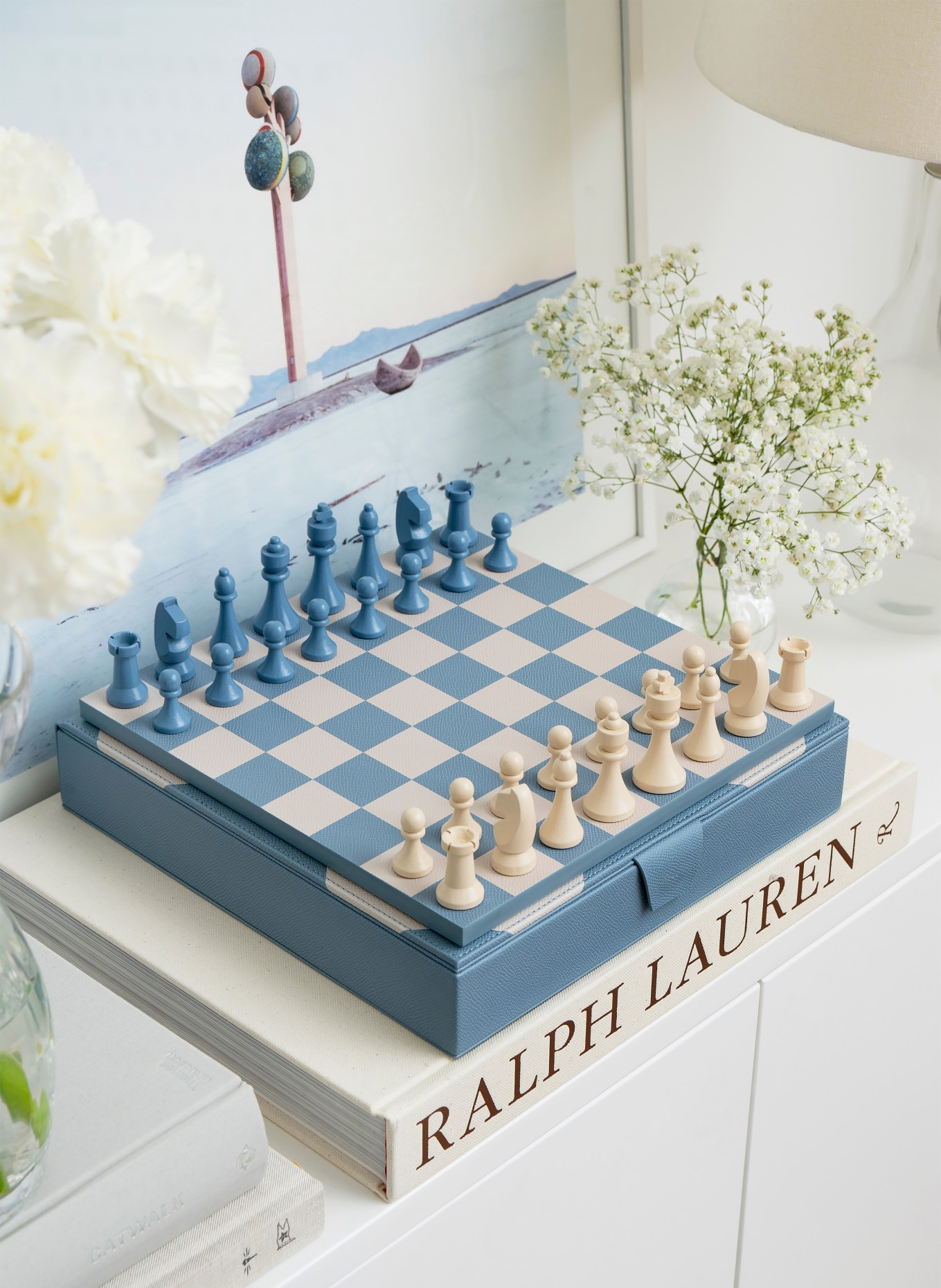 PRINTWORKS Schaakspel REVERRA CHESS: CRÈME / LICHTBLAUW