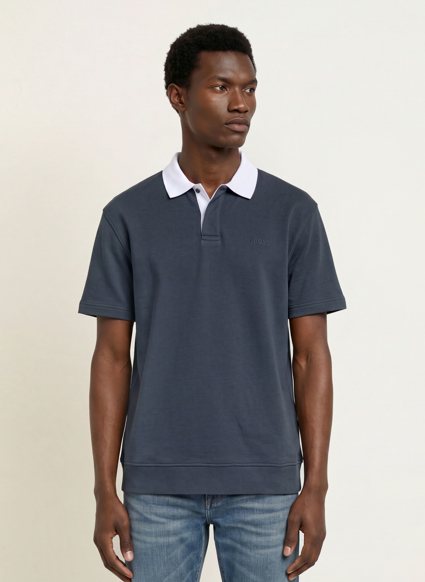 BOSS Poloshirt: DUNKELBLAU / WEISS