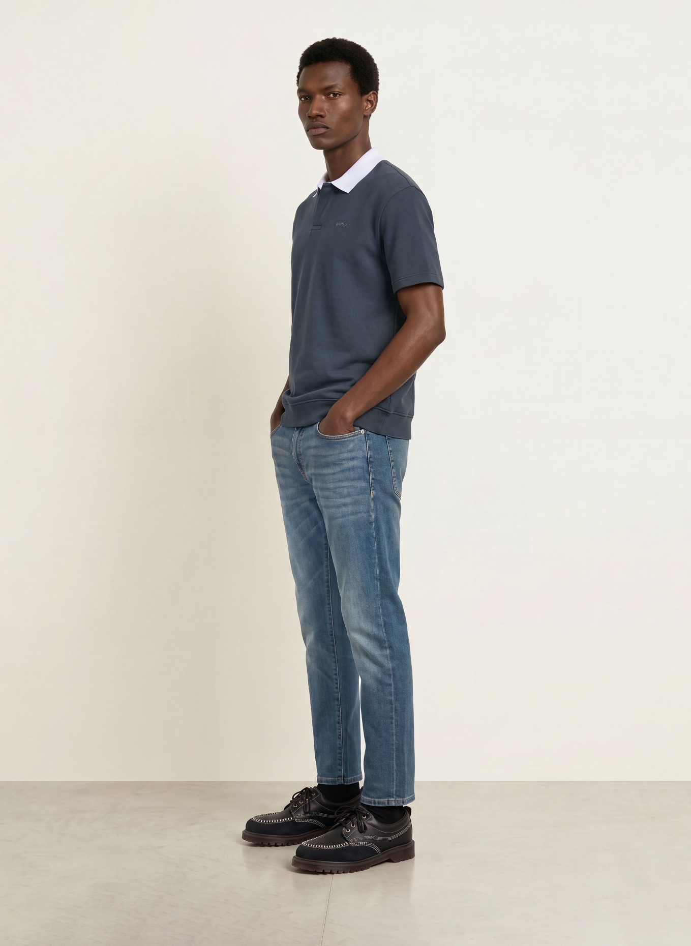 BOSS Poloshirt: DUNKELBLAU / WEISS