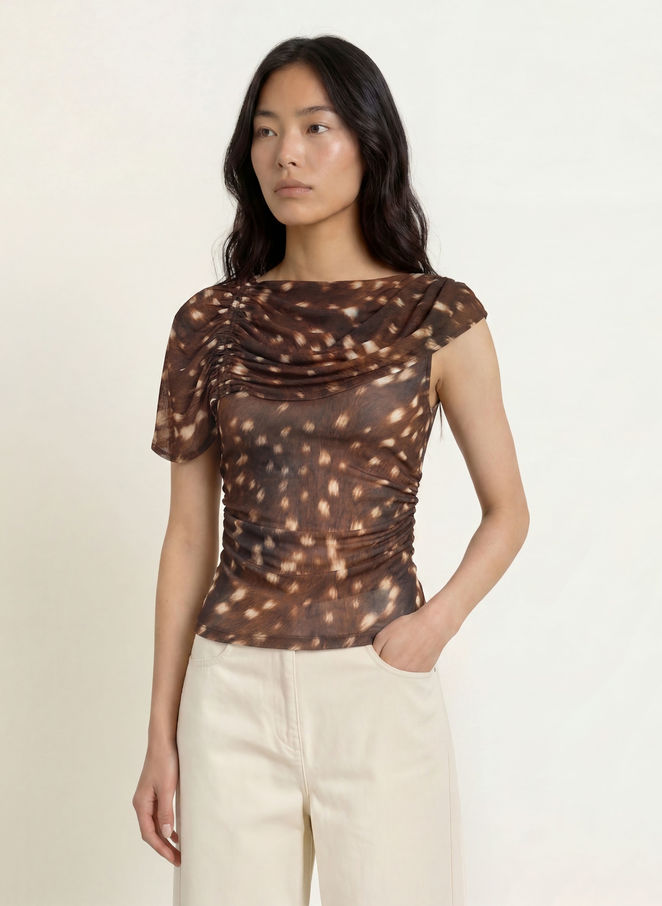 ESTHÉ Blouse: BROWN / BEIGE / BLACK