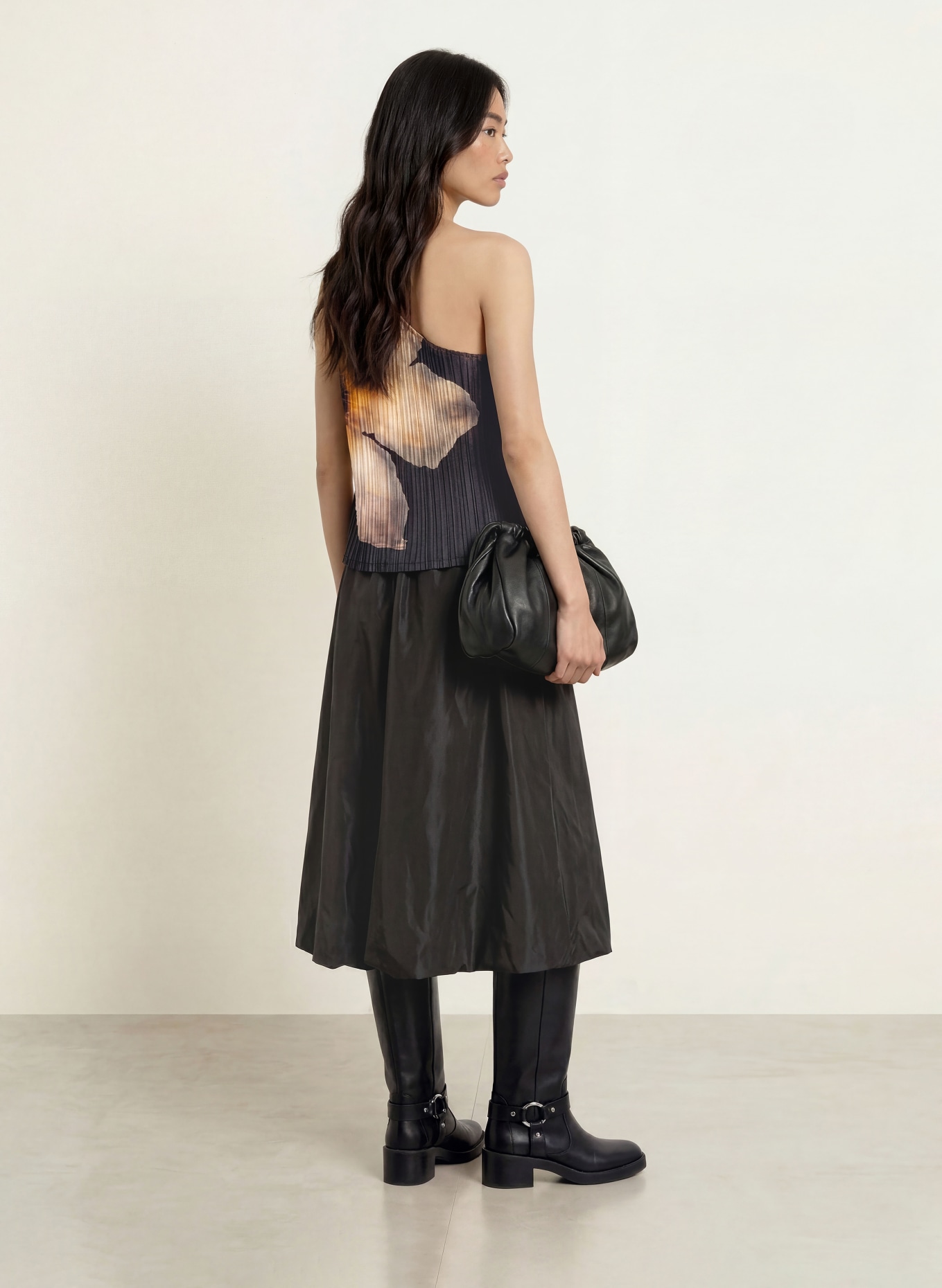 ESTHÉ One-Shoulder-Top mit Plissees: SCHWARZ / BEIGE / HELLGELB