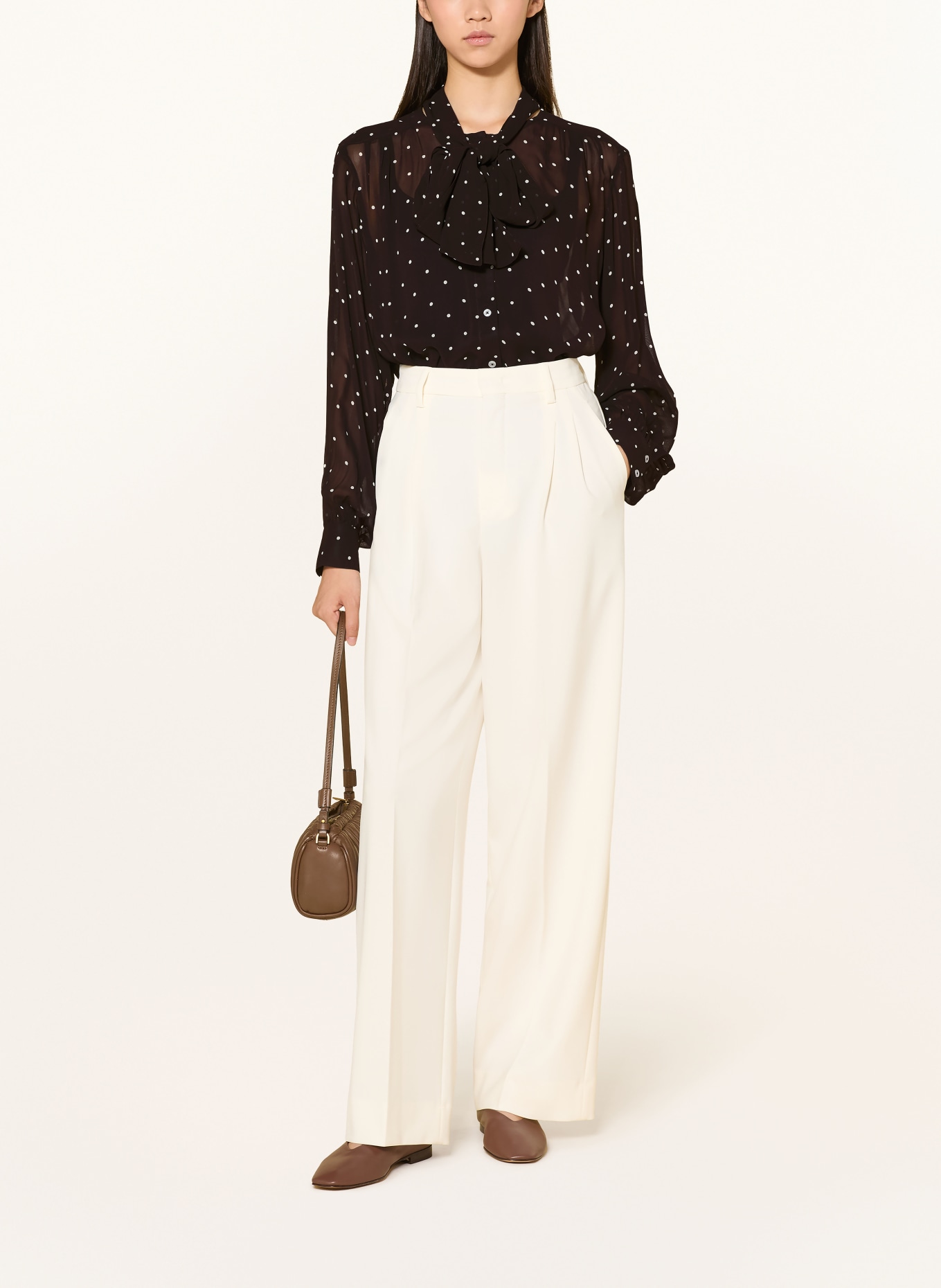 Part Two Blouse with detachable bow: DARK BROWN / WHITE