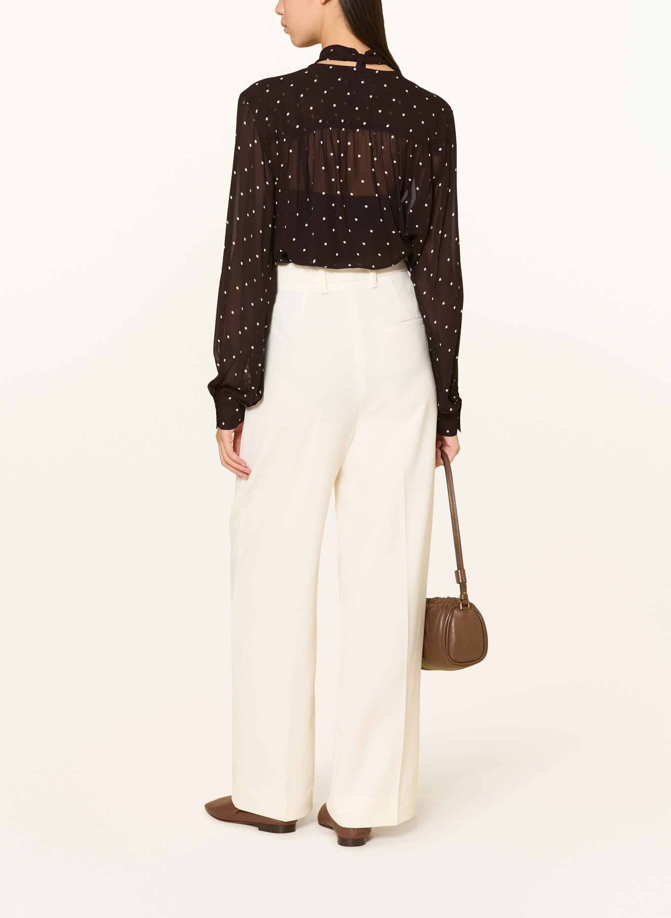 Part Two Blouse with detachable bow: DARK BROWN / WHITE