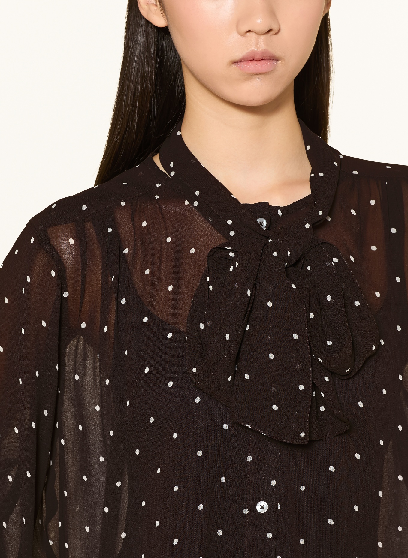 Part Two Blouse with detachable bow: DARK BROWN / WHITE