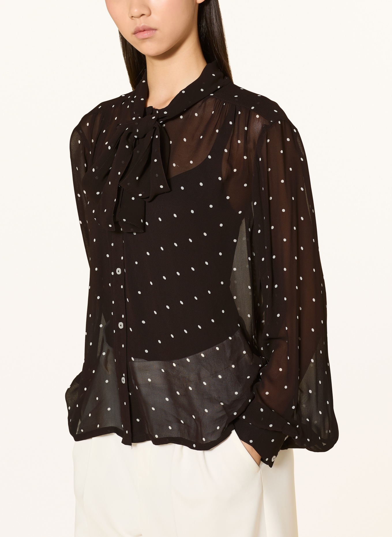 Part Two Blouse with detachable bow: DARK BROWN / WHITE