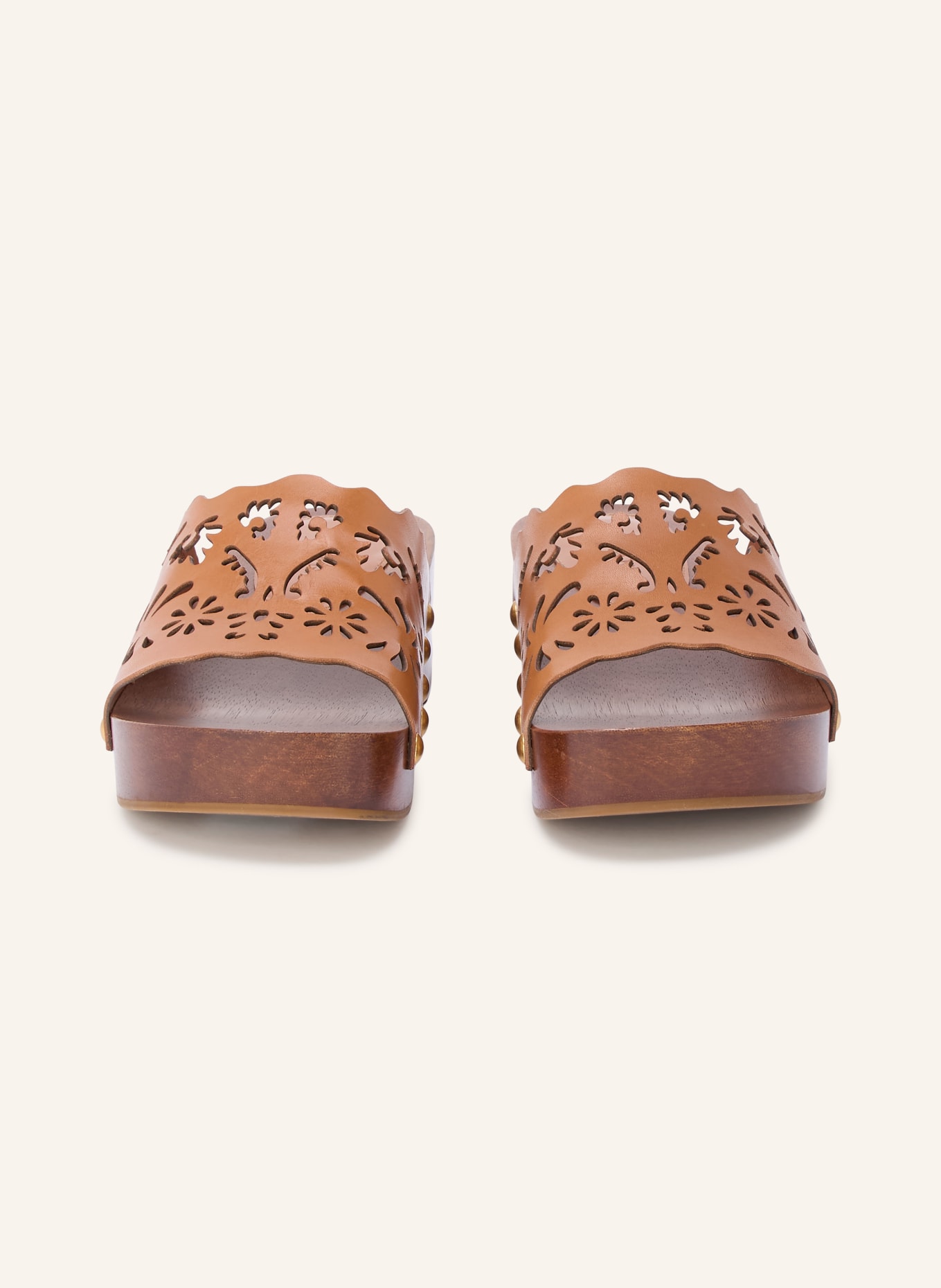 FARM RIO Clogs with studs and cutouts: BROWN / GOLD