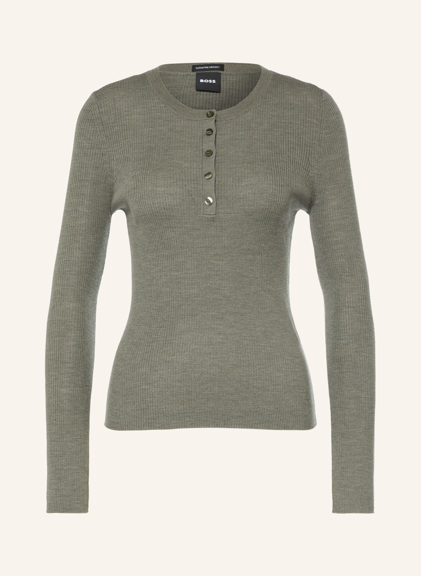 BOSS Henley tričko FELICONIA: OLIVOVÁ