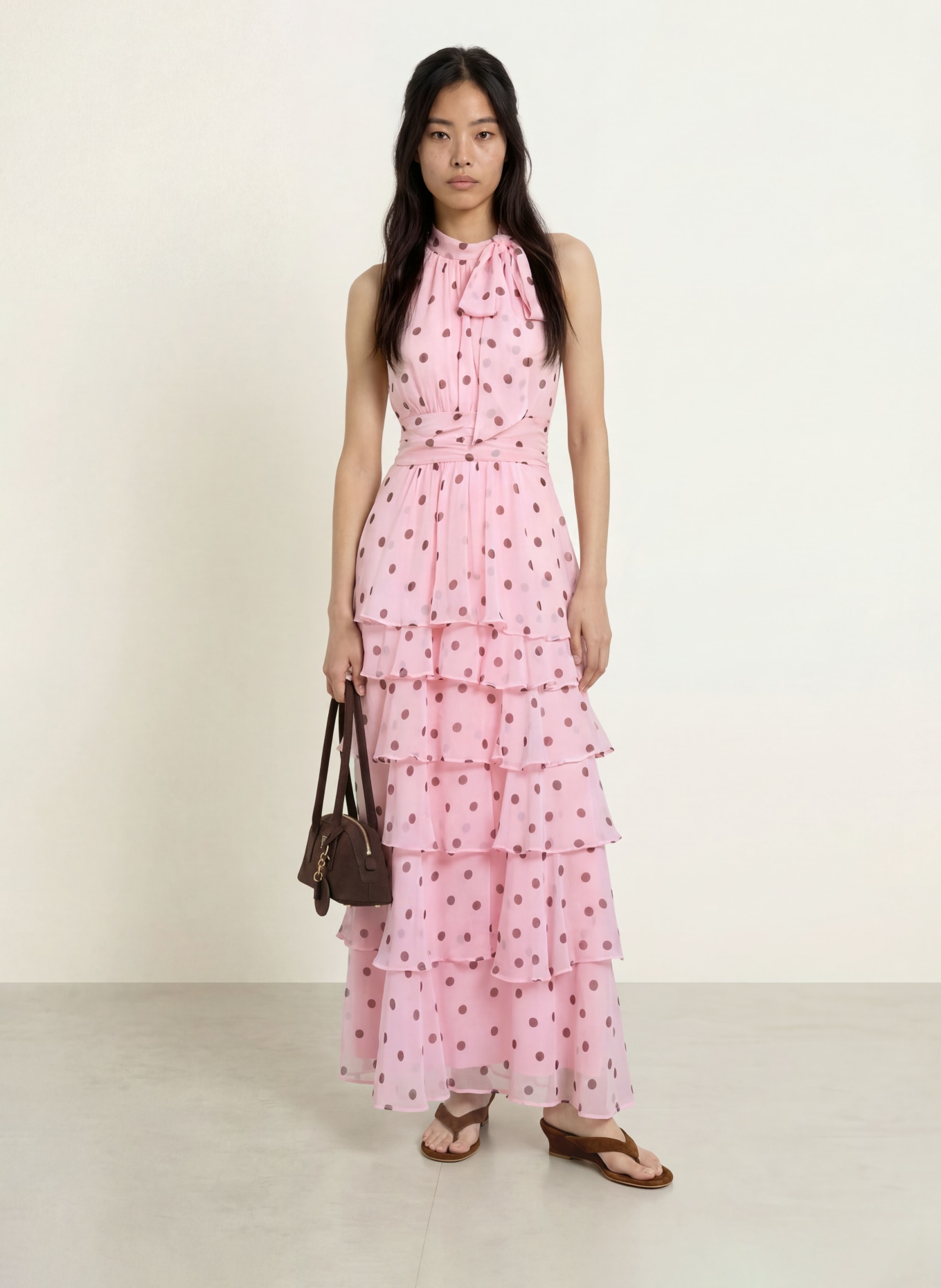 NEO NOIR Robe à col lavallière MARLI: ROSE / MARRON FONCÉ