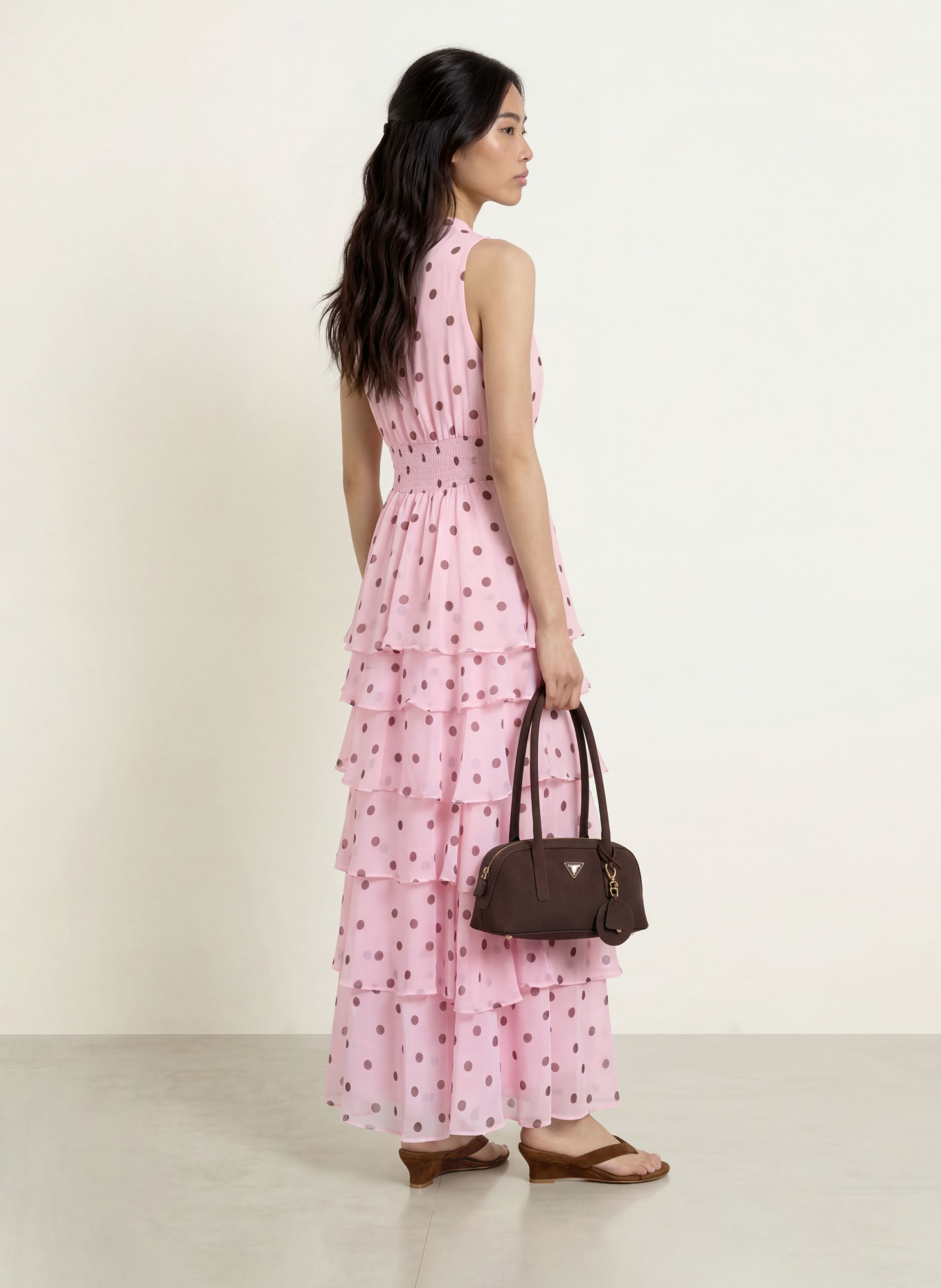 NEO NOIR Robe à col lavallière MARLI: ROSE / MARRON FONCÉ