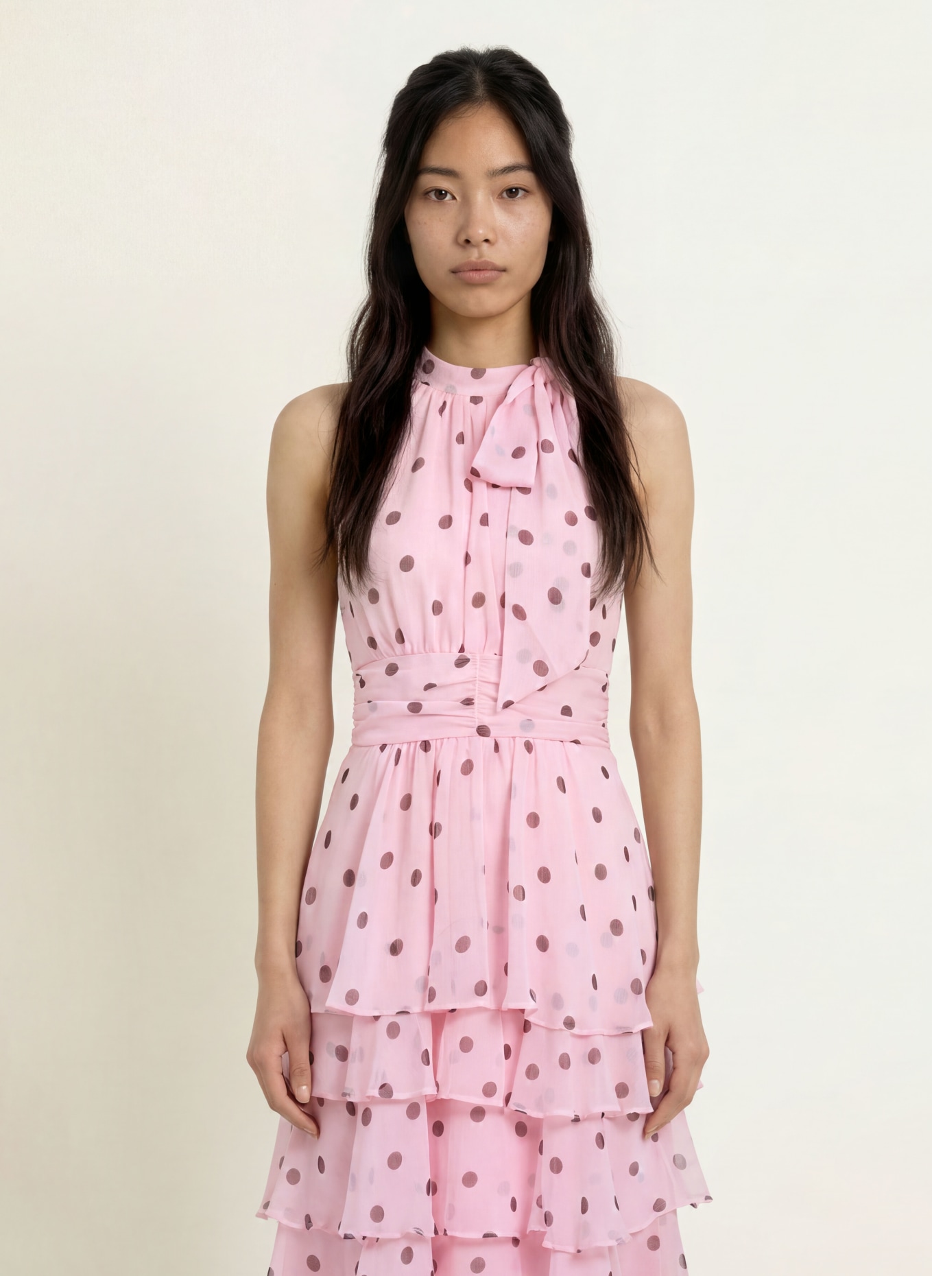NEO NOIR Robe à col lavallière MARLI: ROSE / MARRON FONCÉ