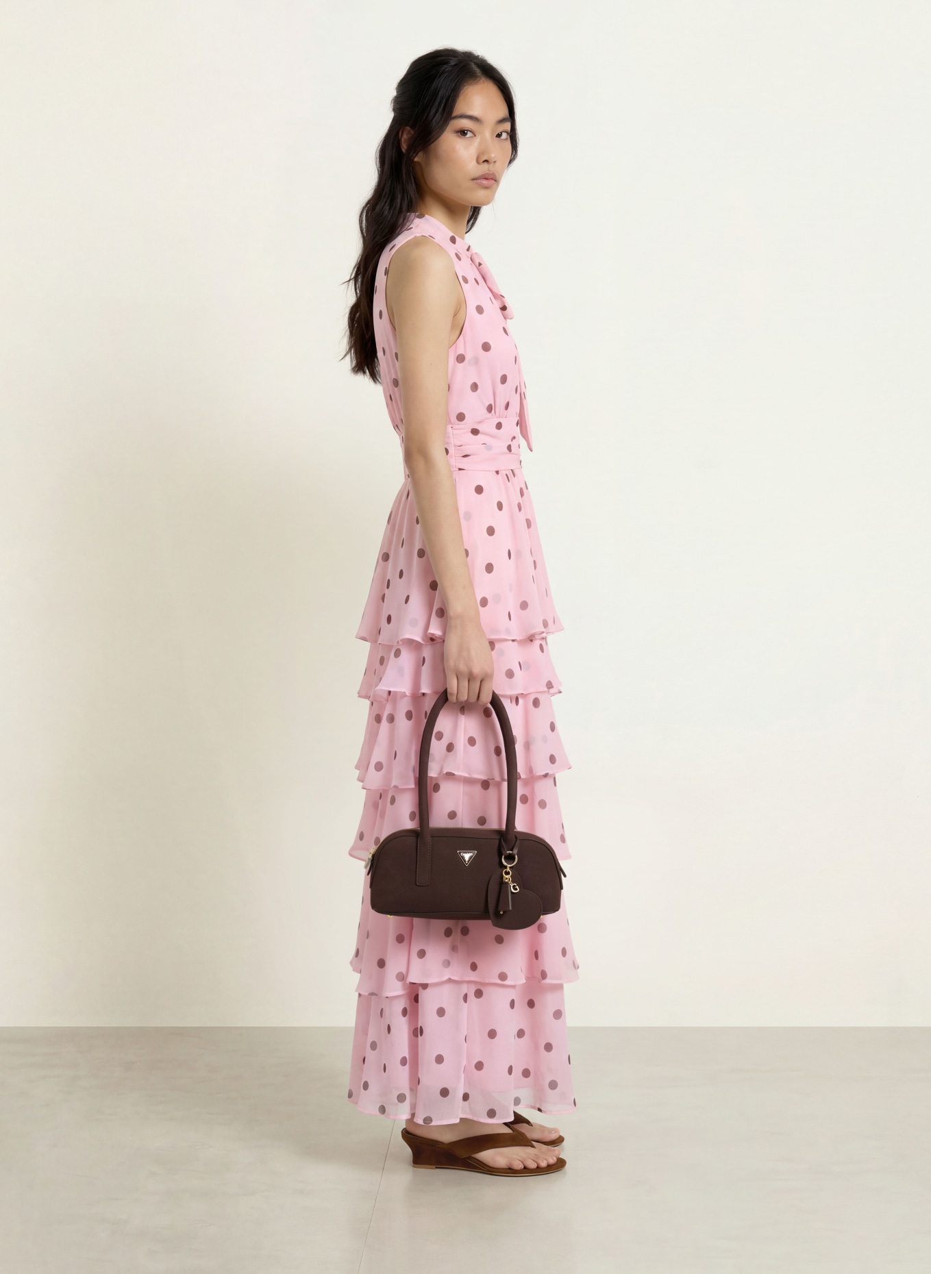 NEO NOIR Robe à col lavallière MARLI: ROSE / MARRON FONCÉ