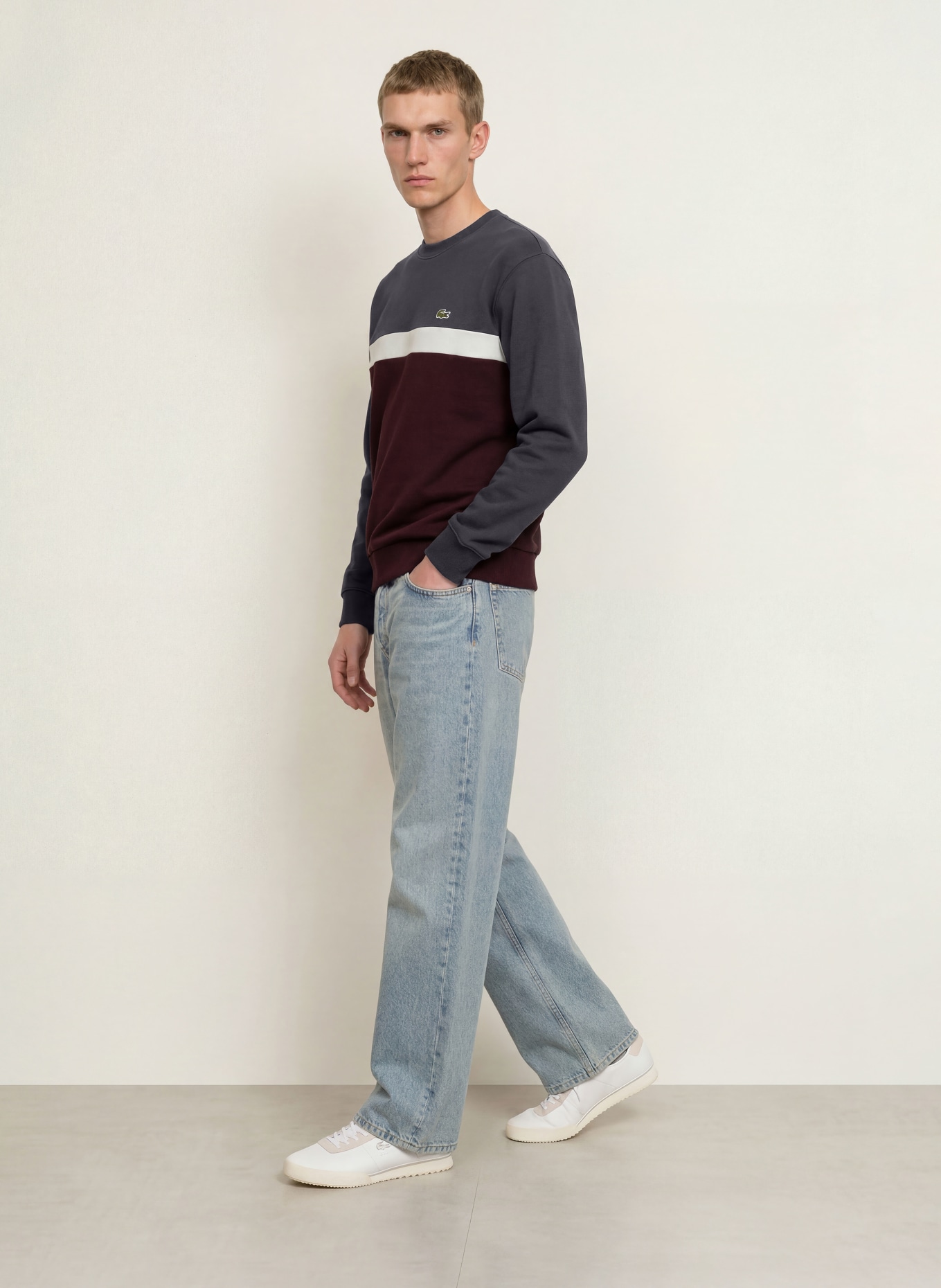 LACOSTE Sweatshirt: MØRKERØD / MØRKEGRÅ / HVID
