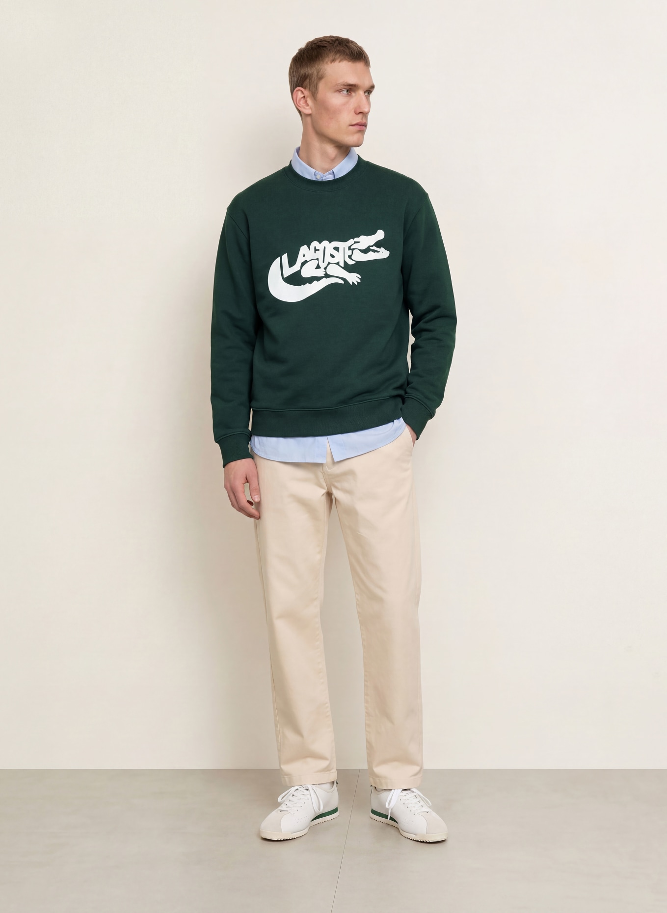 LACOSTE Sweatshirt: DONKERGROEN / WIT