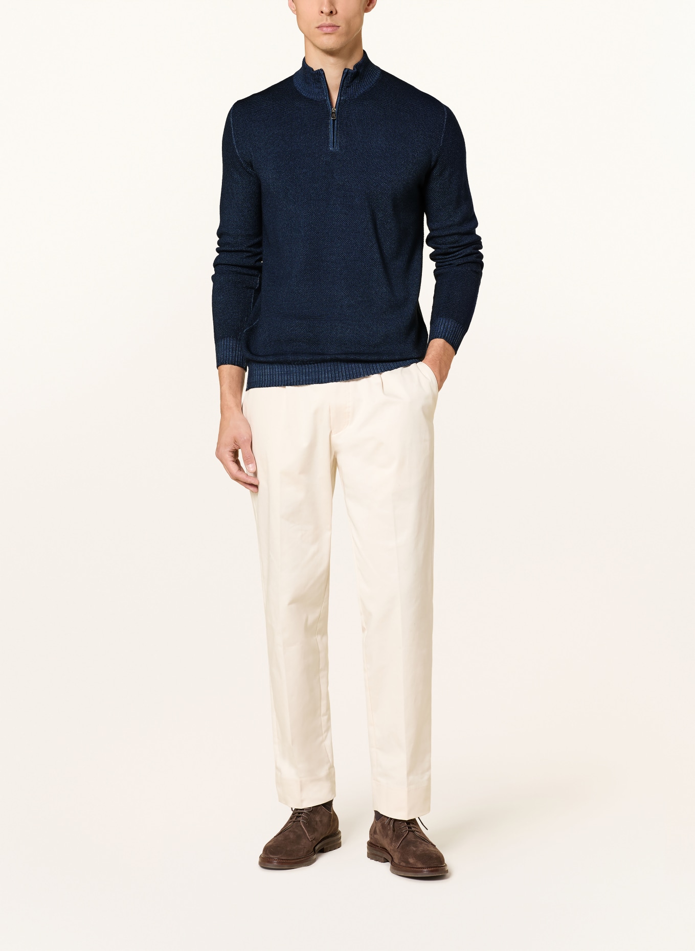 FEDELI Pull col zippé: BLEU FONCÉ