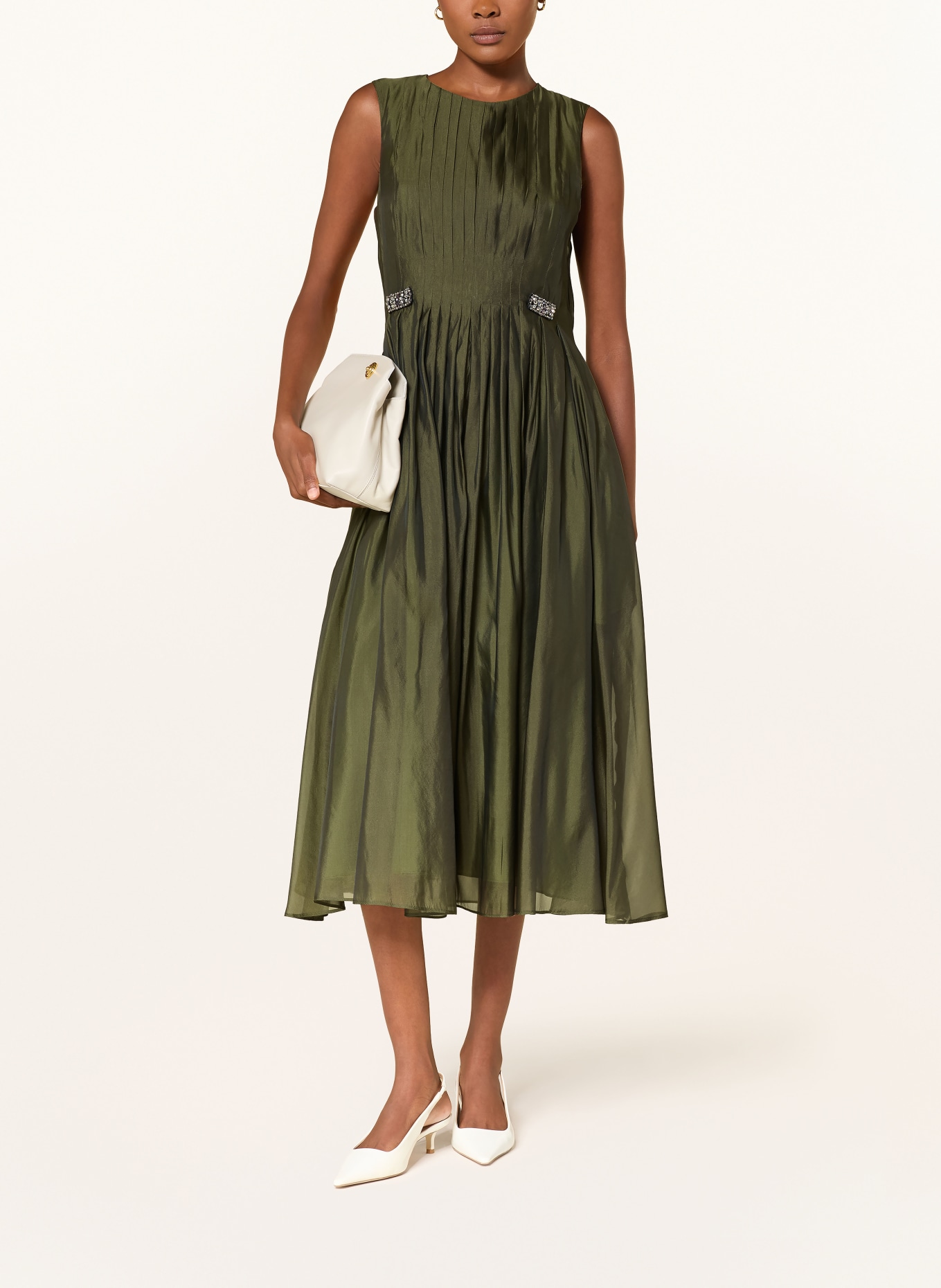 S Max Mara Aftonklänning WALLY med siden och plisseringar: KHAKI