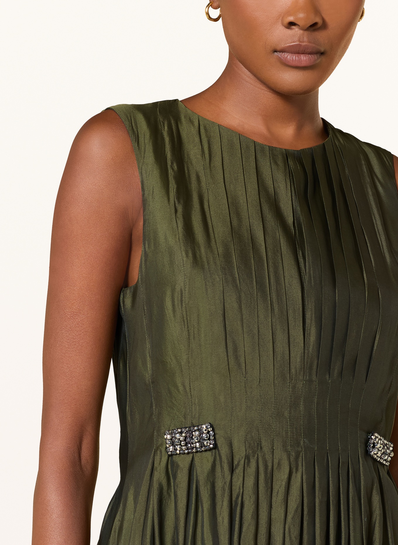 S Max Mara Aftonklänning WALLY med siden och plisseringar: KHAKI