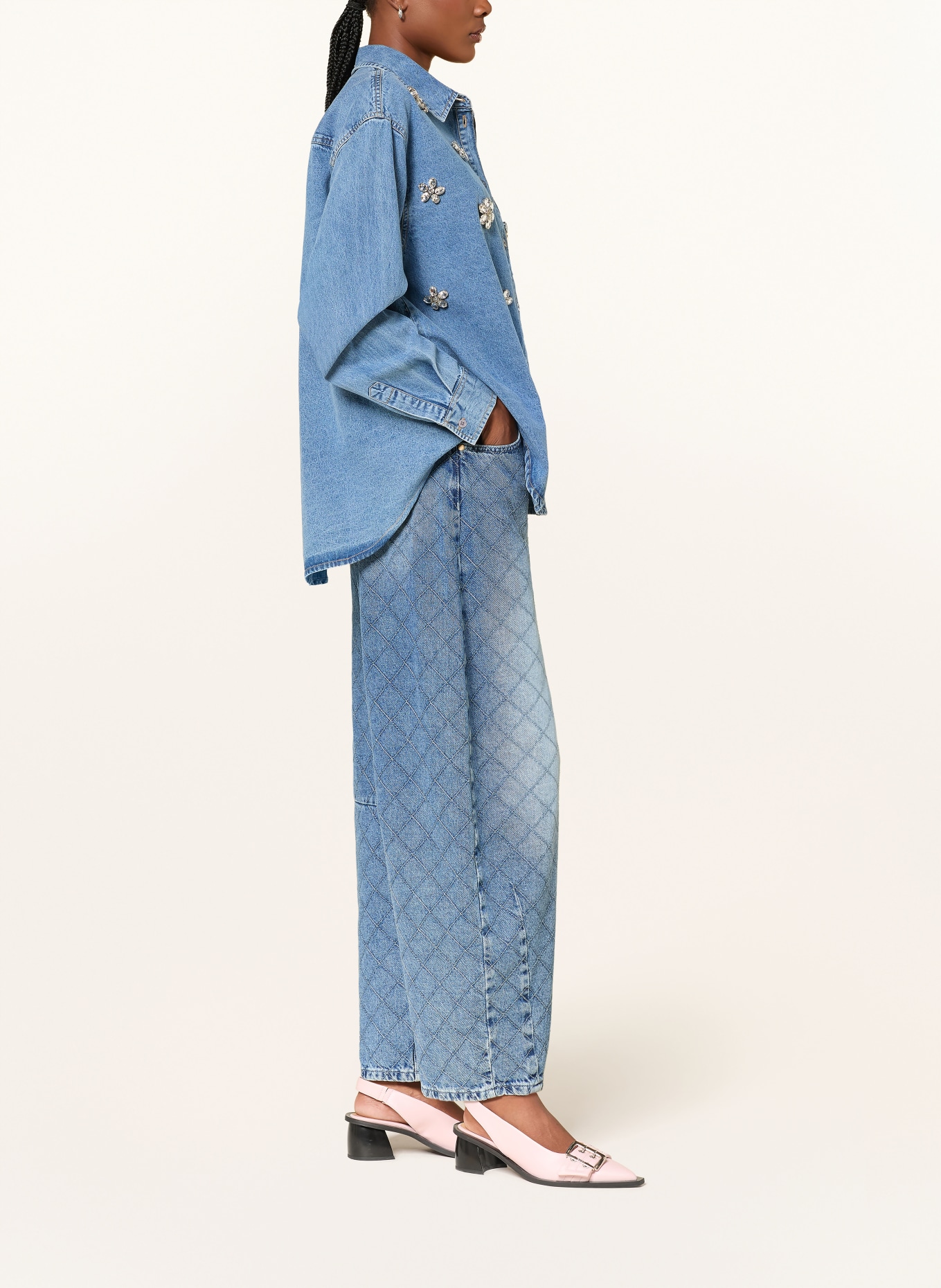 ESSENTIEL ANTWERP Jeansy typu barrel KATSU: AQ04 Aquamarine