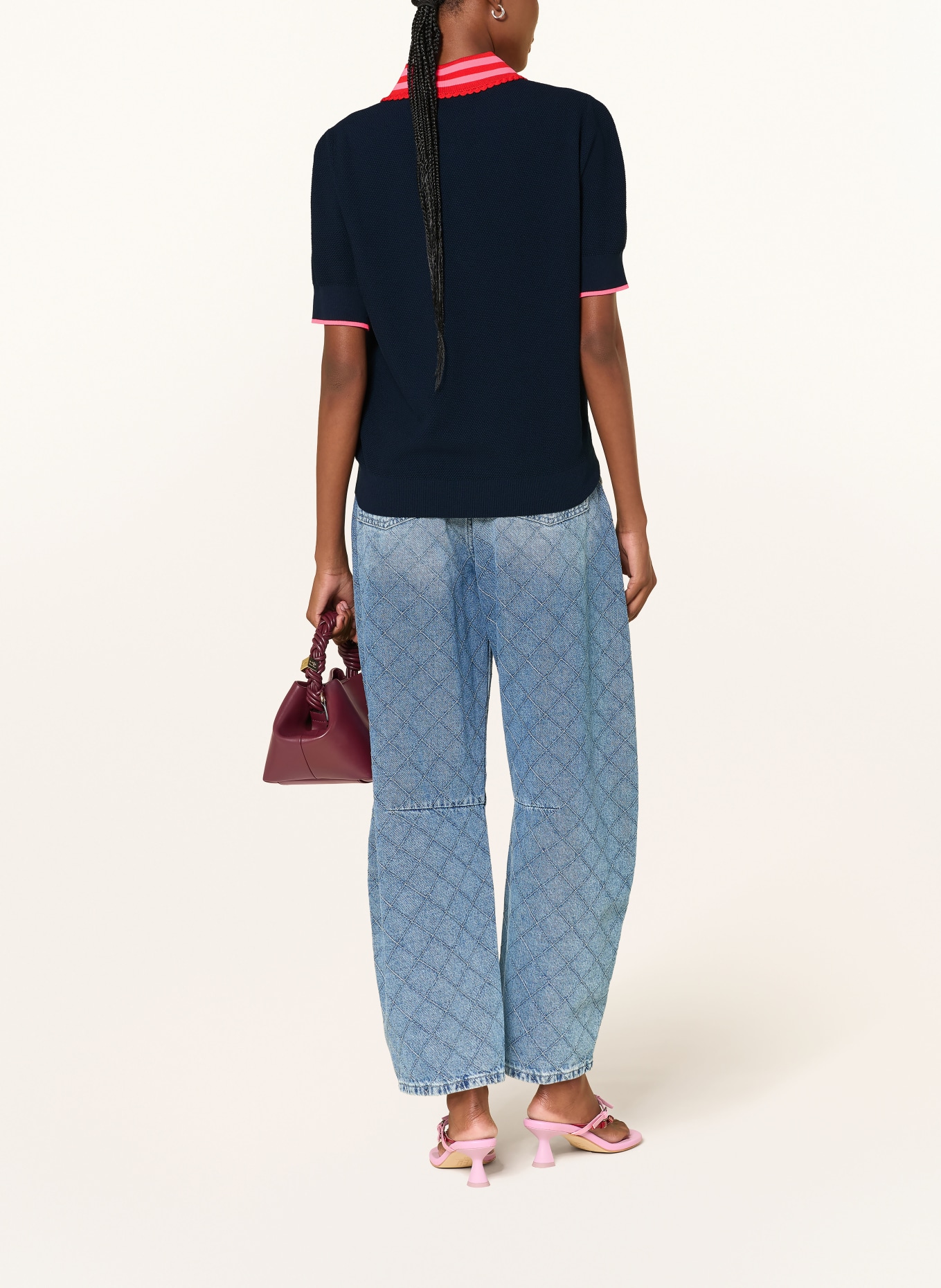 ESSENTIEL ANTWERP Strick-Poloshirt: DUNKELBLAU / NEONROSA / ROT