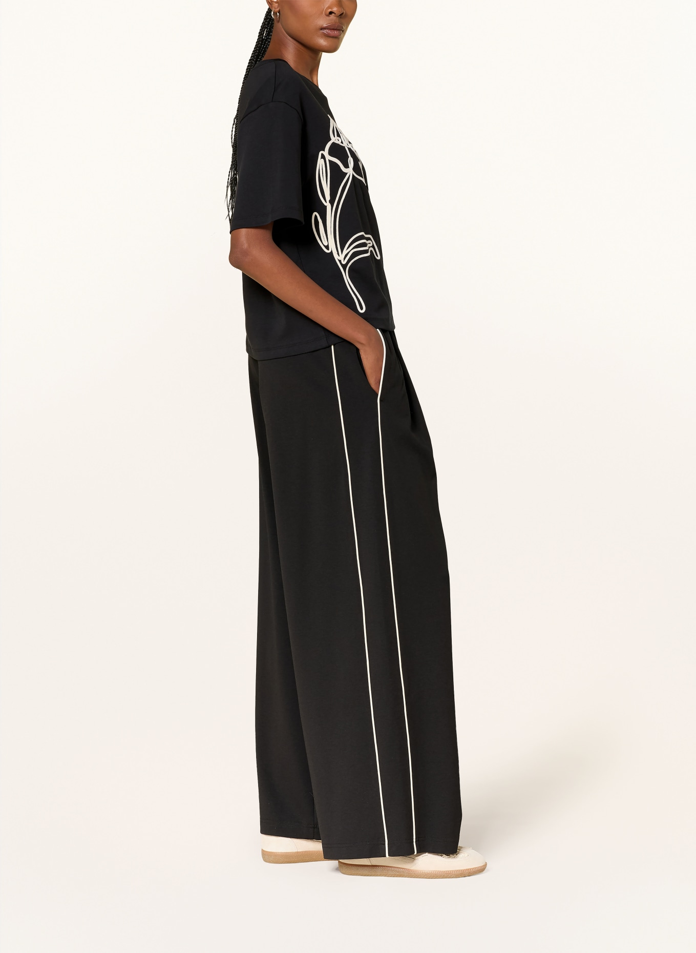 WEEKEND Max Mara Marlene-byxor GODEZIA i jersey med resår: SVART / GRÄDDE