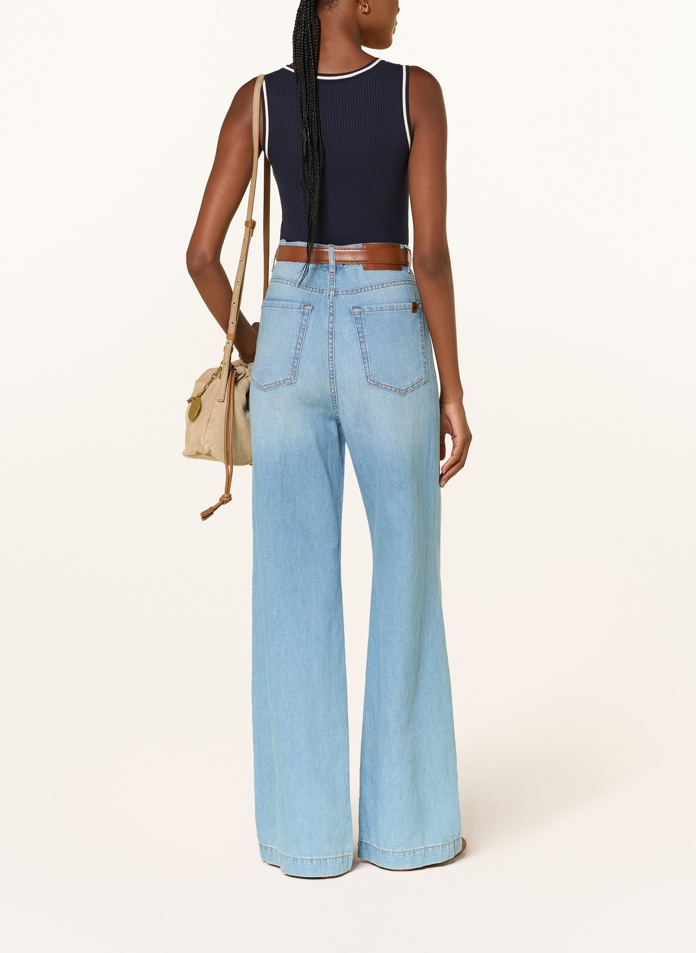 WEEKEND Max Mara TARO Knit Top: DARK BLUE / WHITE