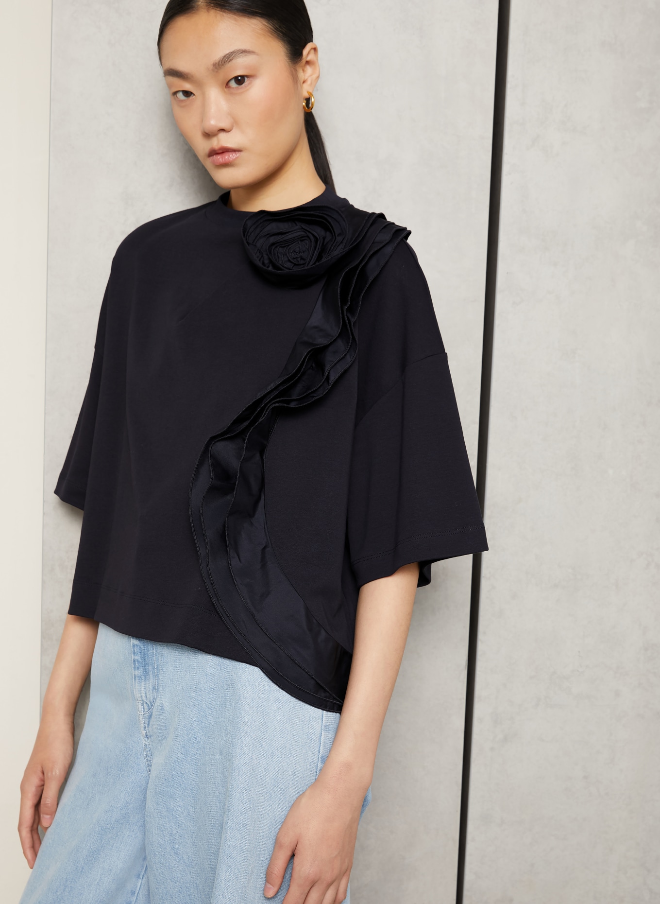 Max Mara Tricou ERA cu volane: ALBASTRU ÎNCHIS