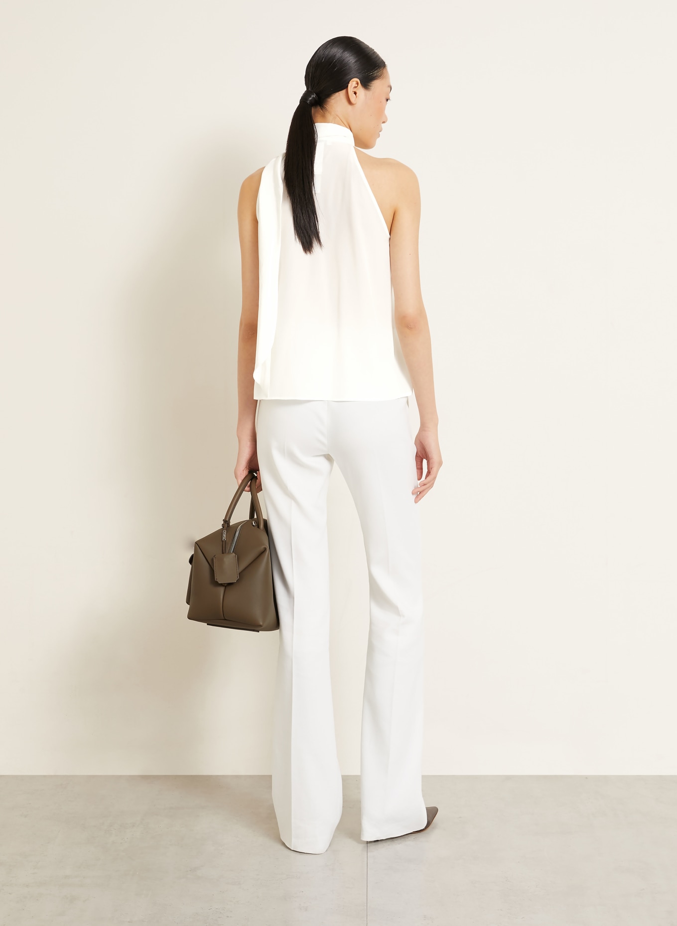 Max Mara FUNE Silk Blouse Top with Bow: WHITE