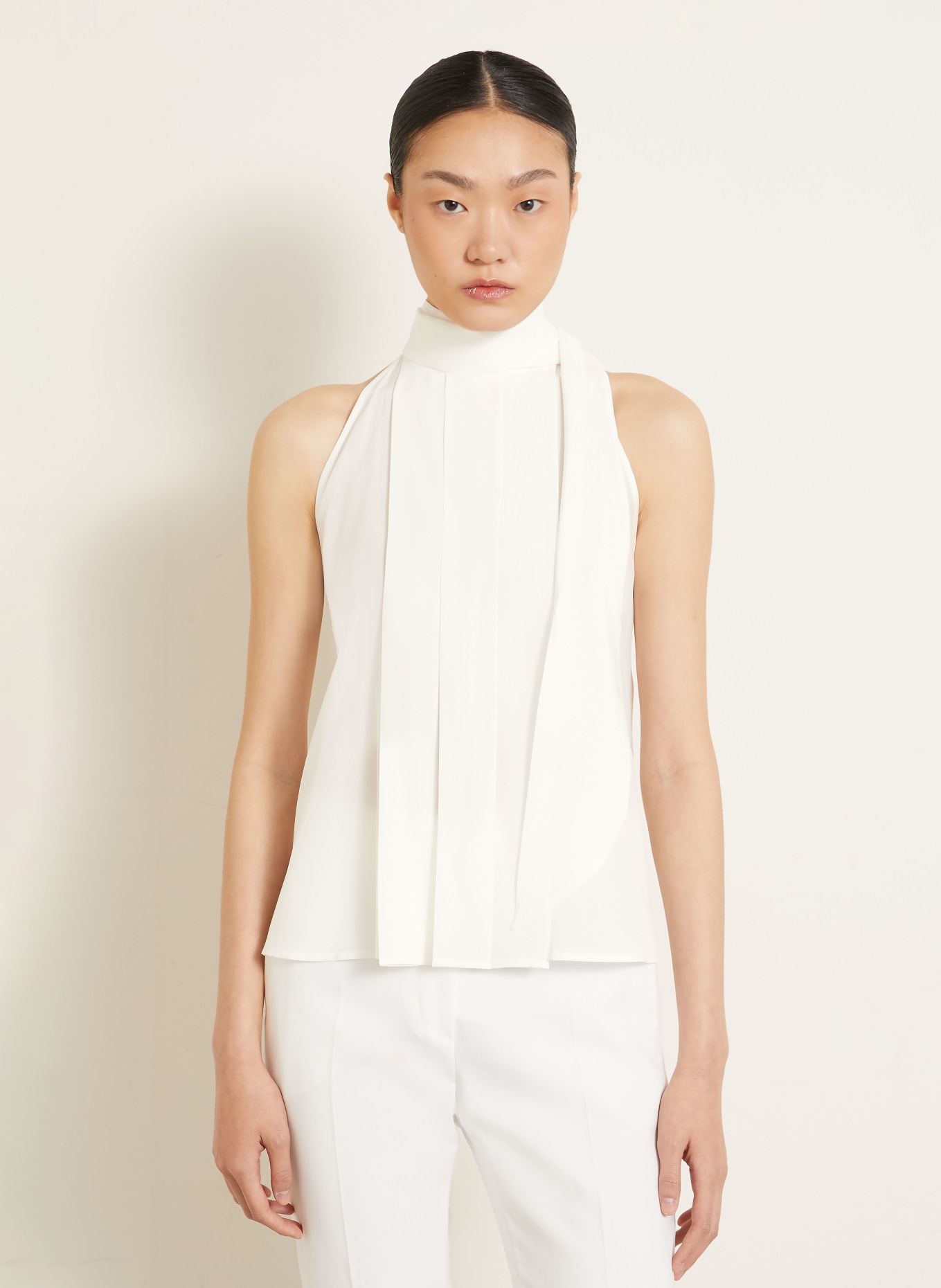 Max Mara FUNE Silk Blouse Top with Bow: WHITE