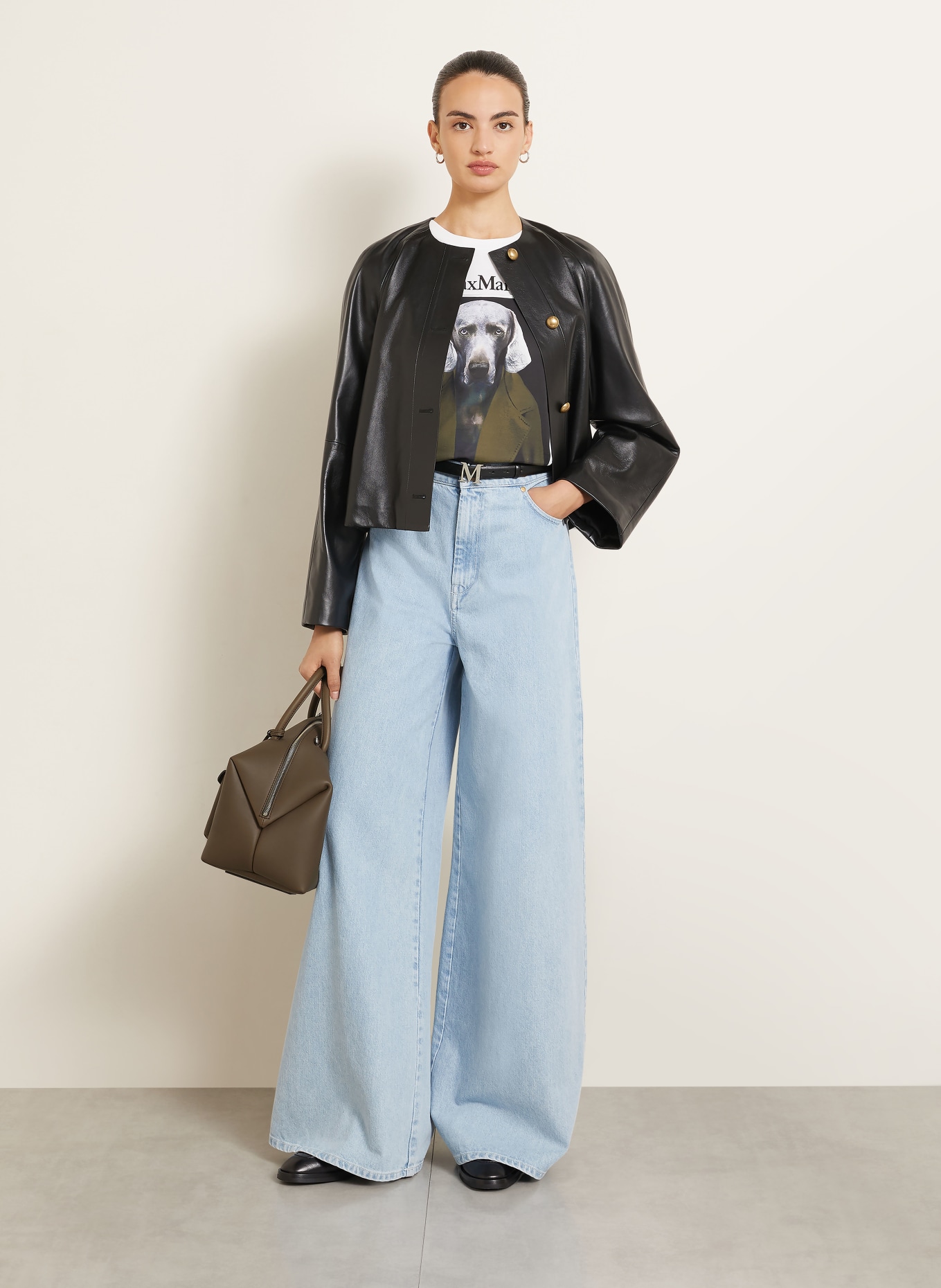Max Mara CALCA T-shirt: WHITE / OLIVE / BLACK