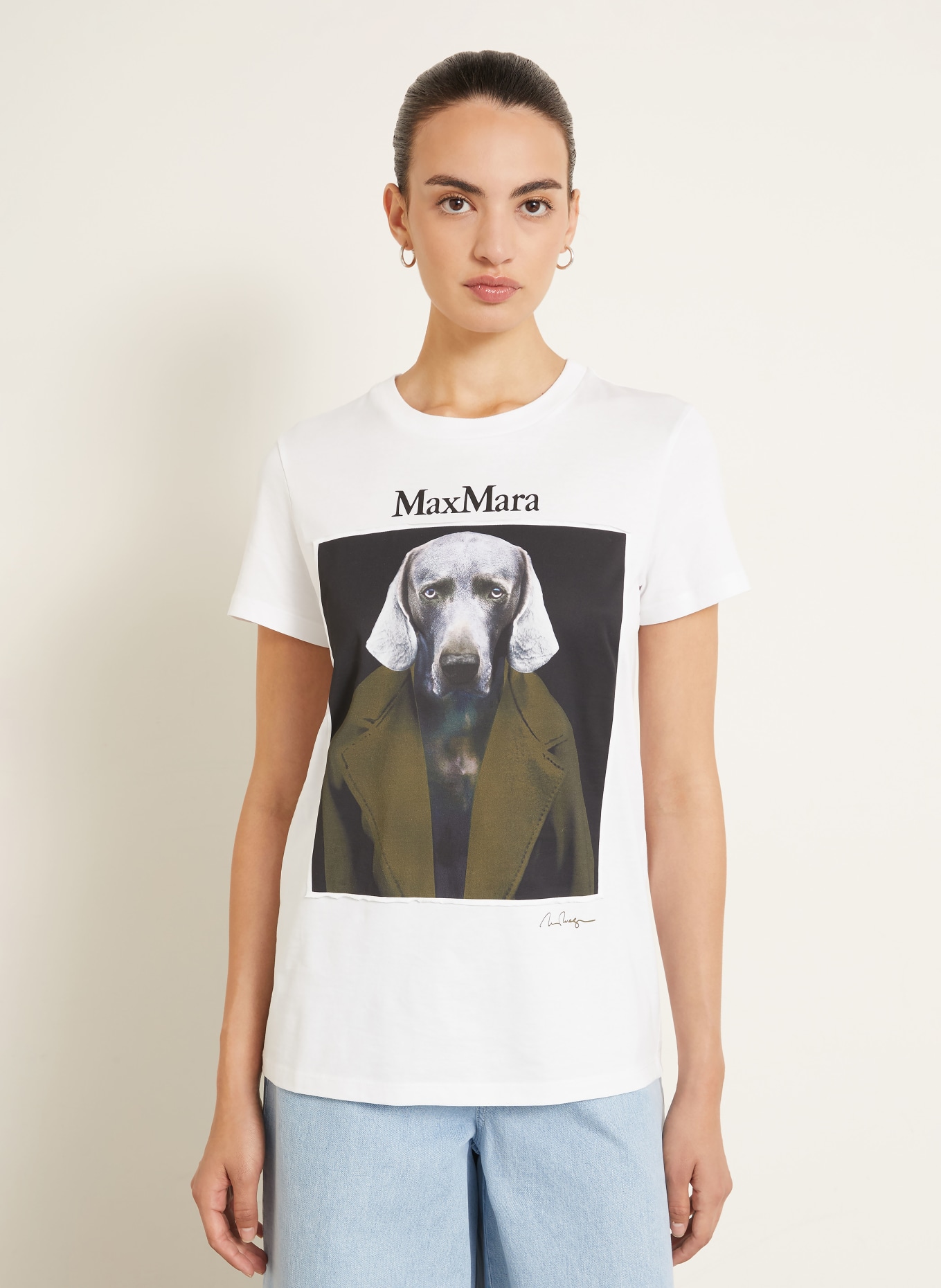 Max Mara CALCA T-shirt: WHITE / OLIVE / BLACK