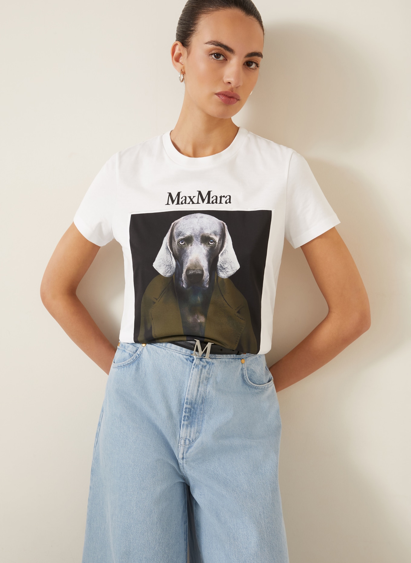 Max Mara CALCA T-shirt: WHITE / OLIVE / BLACK