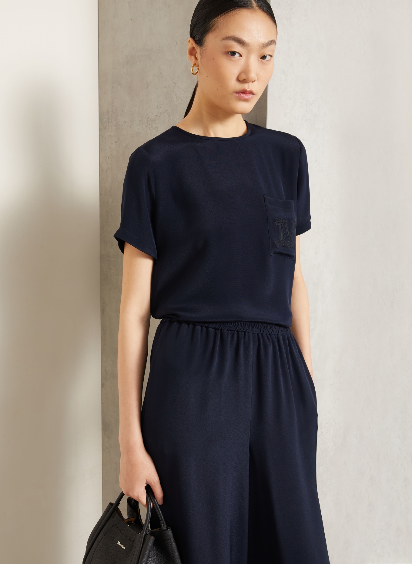Max Mara PAGANO-bluse i silke: MØRKEBLÅ
