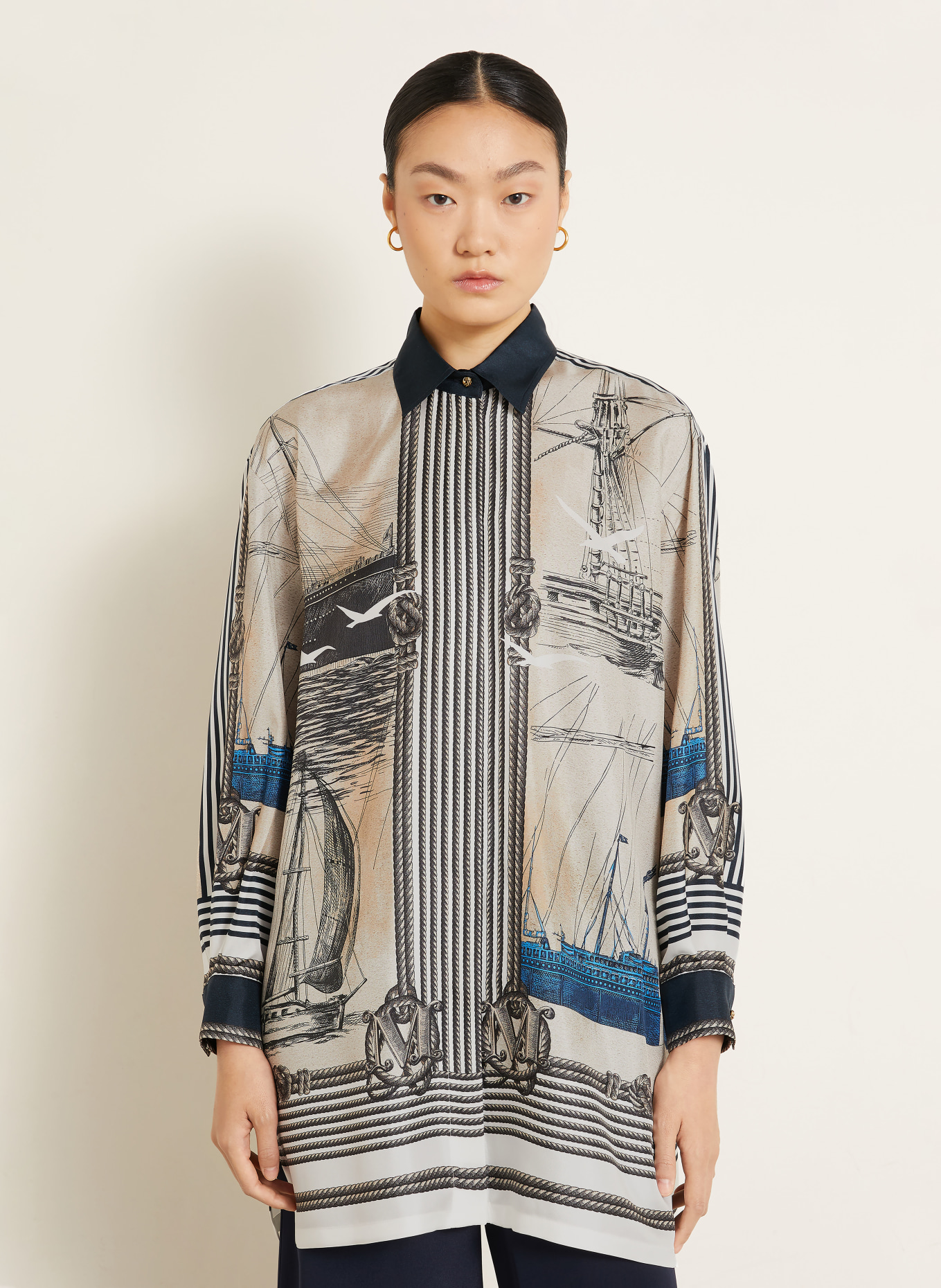 Max Mara MXMTEGLIA Blouse: BEIGE / WHITE / BLACK