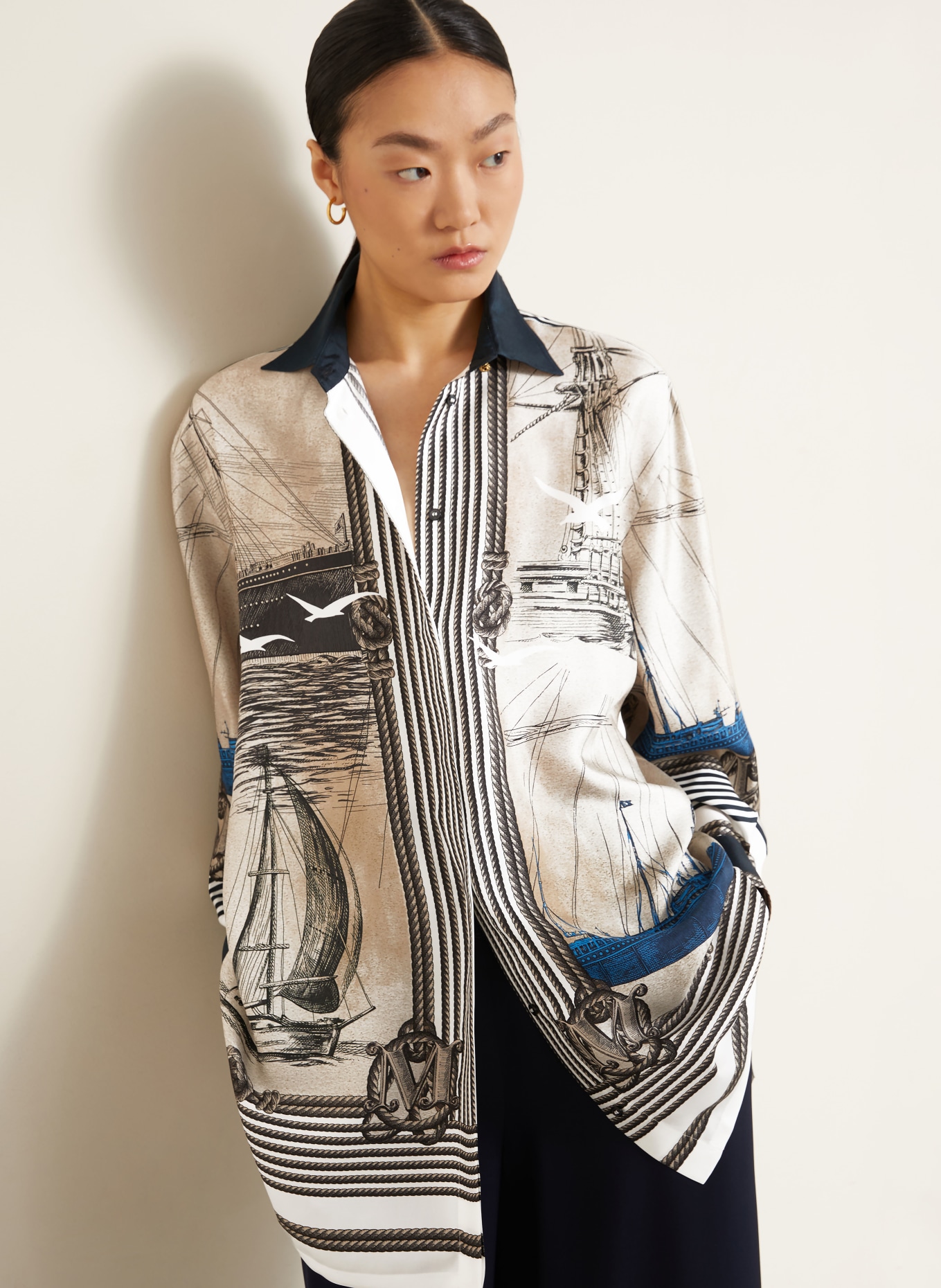 Max Mara MXMTEGLIA Blouse: BEIGE / WHITE / BLACK