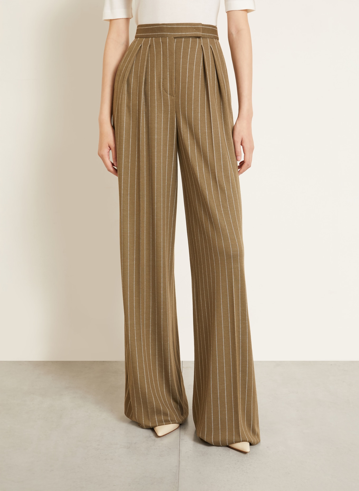 Max Mara Marlene-byxor RIO i jersey: KHAKI / VIT