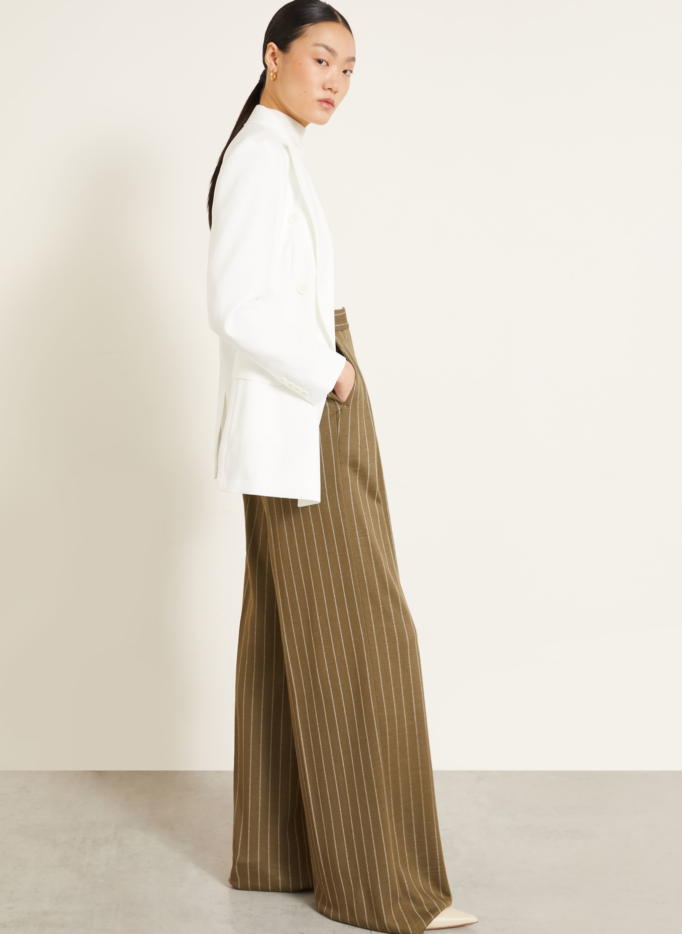 Max Mara Marlene-byxor RIO i jersey: KHAKI / VIT