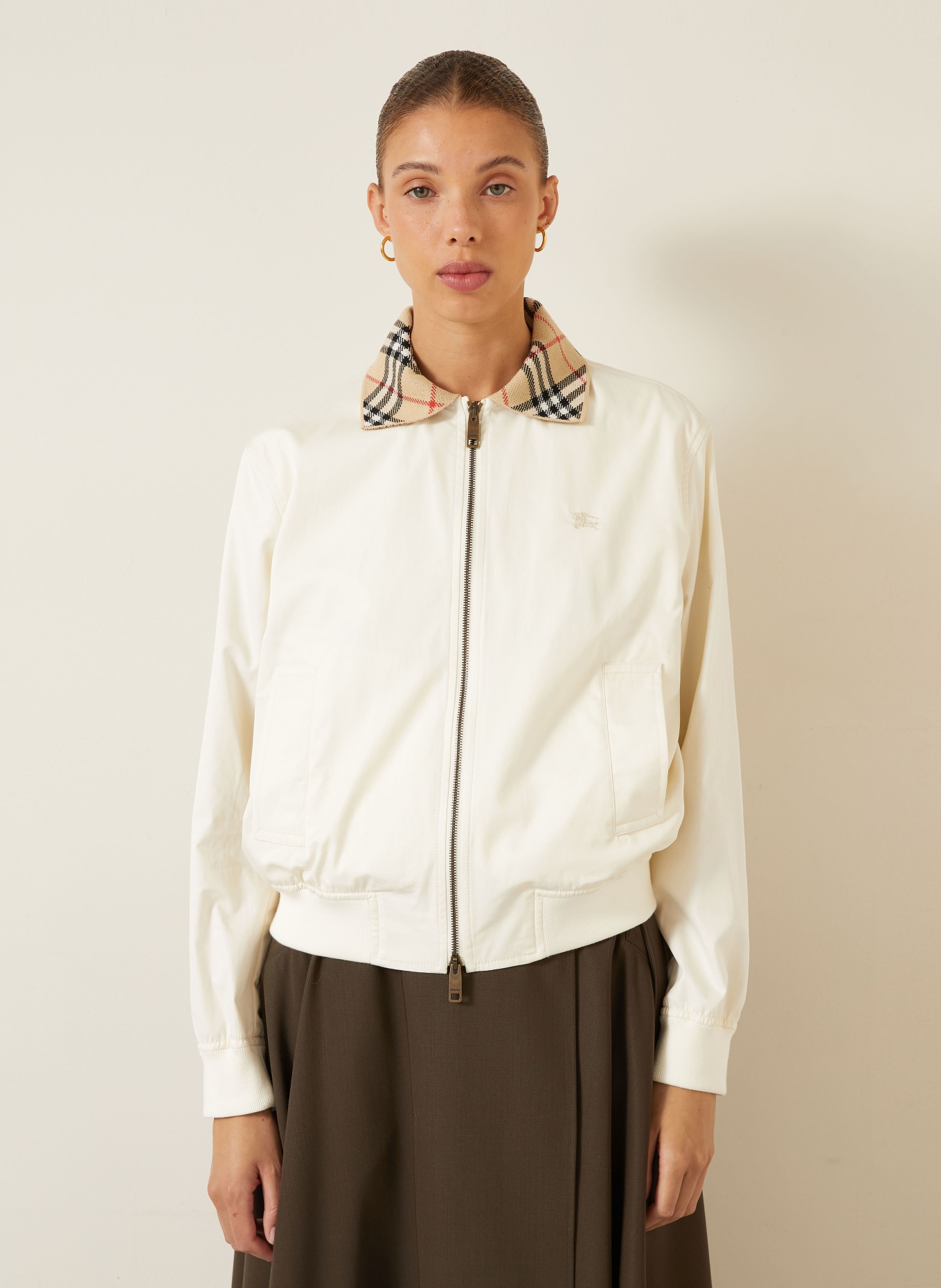 BURBERRY HAYFIELD Bomber jacket: CREAM / BEIGE / RED
