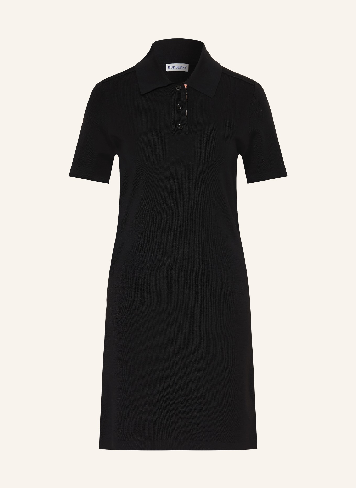 BURBERRY MAGNOLIA Knitted Polo Dress: BLACK / CAMEL / RED