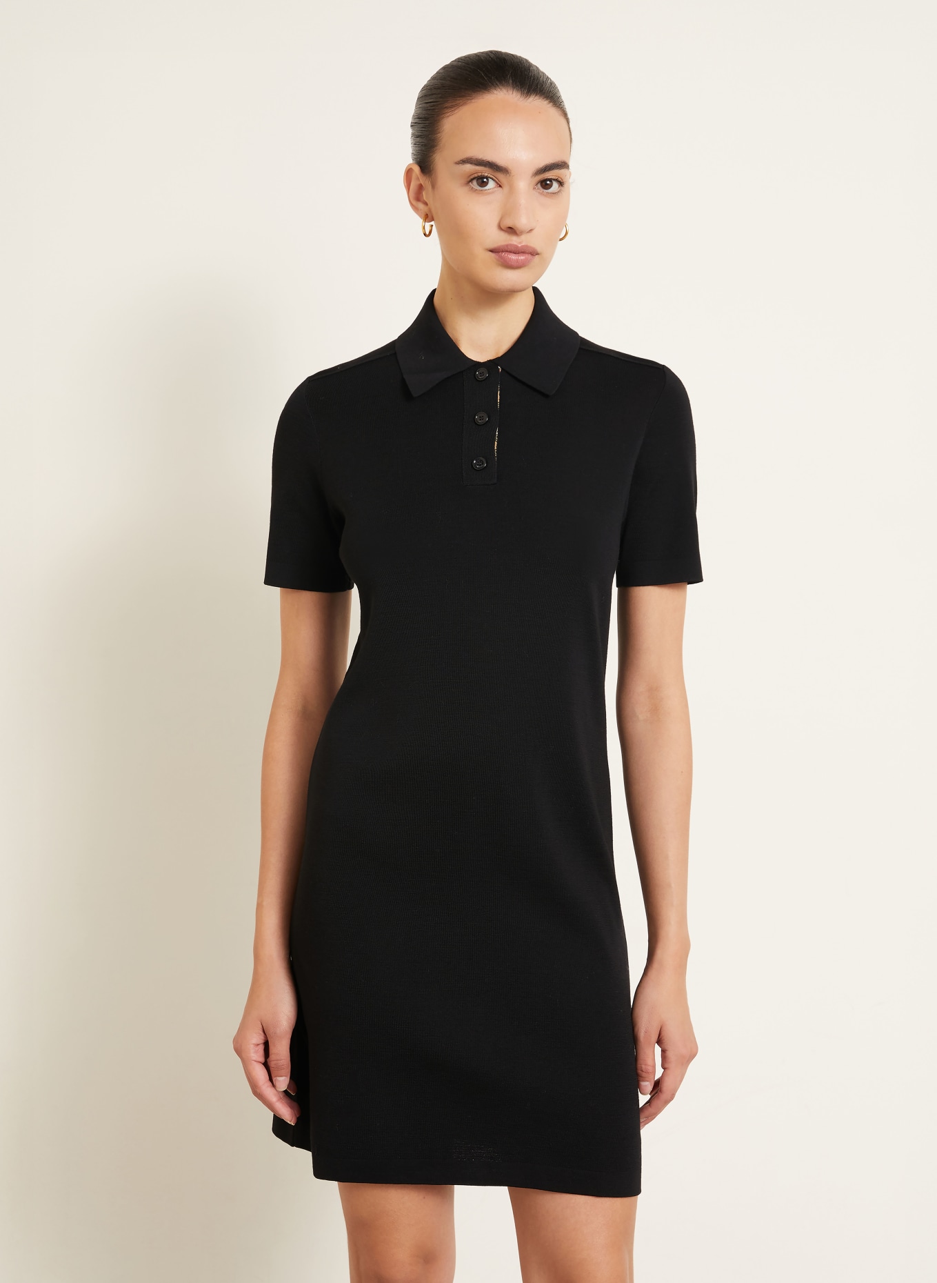 BURBERRY MAGNOLIA Knitted Polo Dress: BLACK / CAMEL / RED