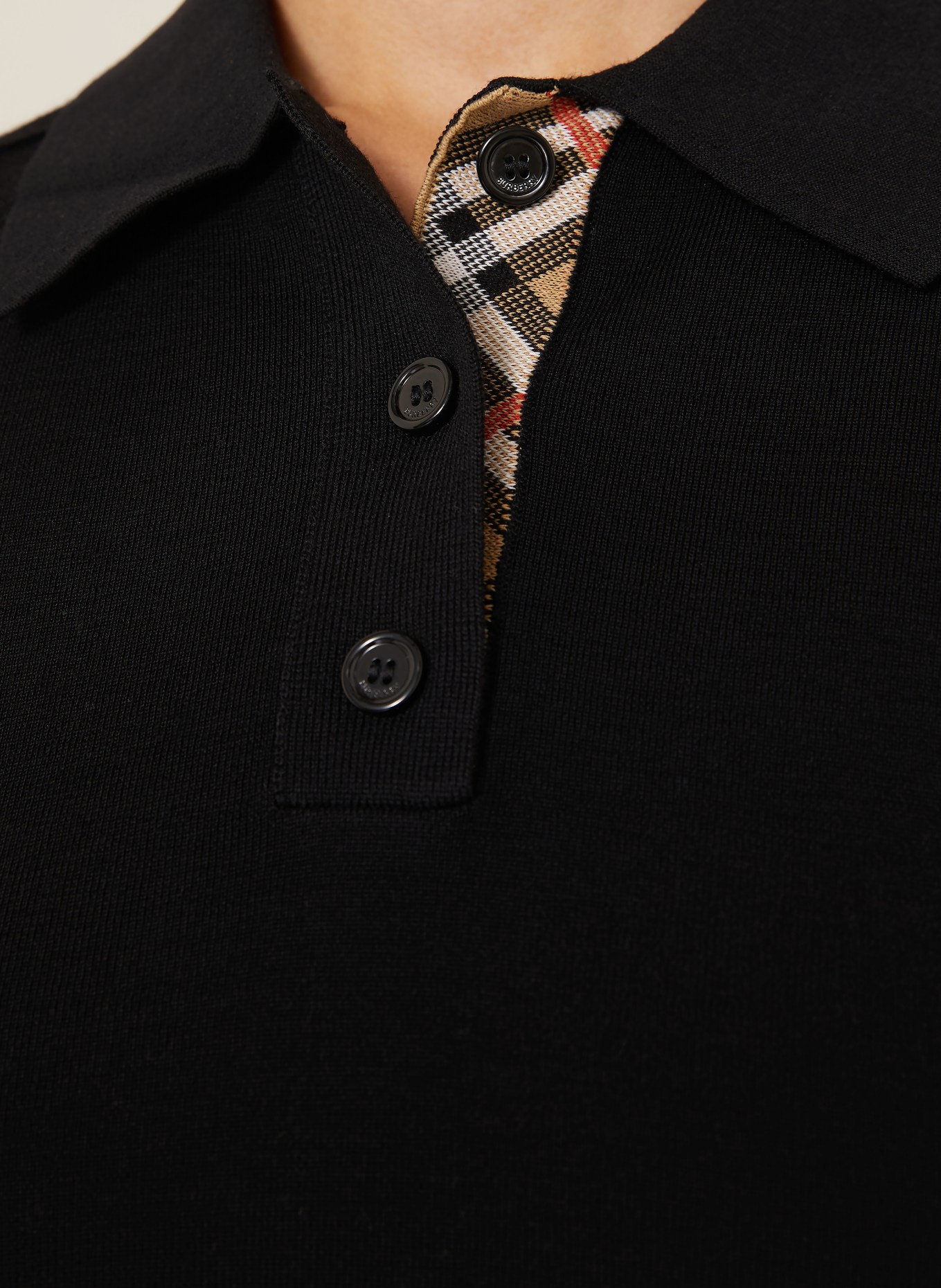 BURBERRY MAGNOLIA Knitted Polo Dress: BLACK / CAMEL / RED
