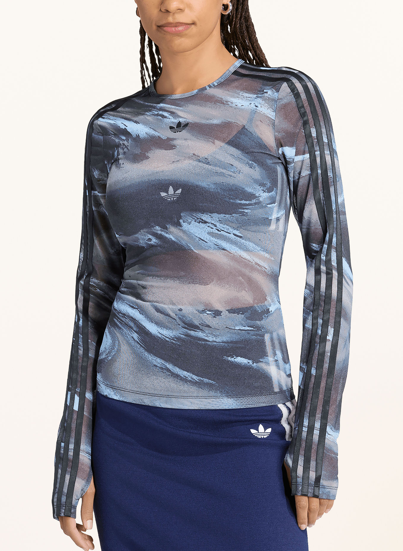 adidas Originals Koszulka z długim rękawem GRAPHIC z siateczki: GRANATOWY / SZAROBRĄZOWY / CZARNY